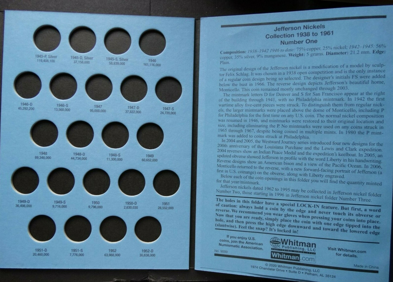 Set of 3 Whitman Jefferson Nickel Coin Folders Number 1-3 1938-2025 Book
