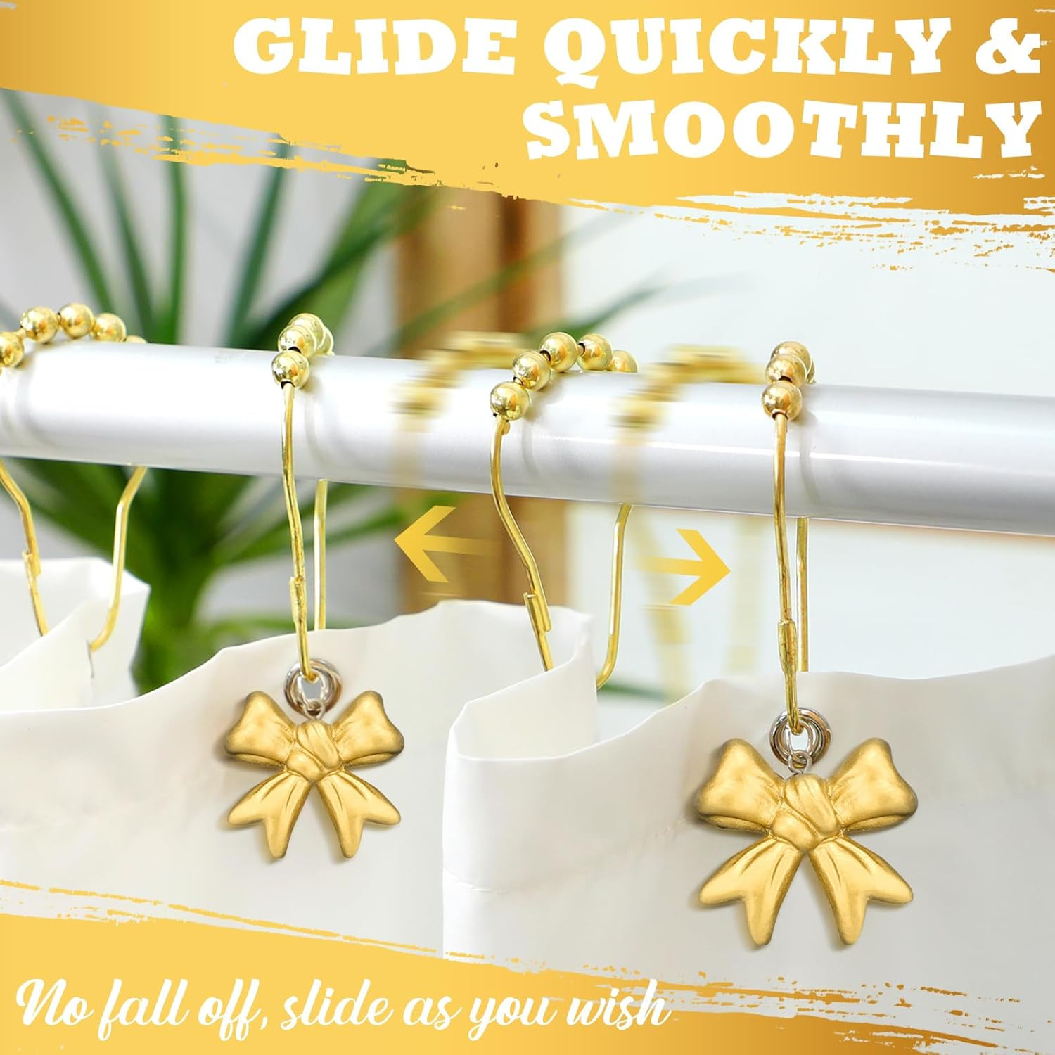 12 Pcs Gold Bow Knot Shower Curtain Hooks Rustproof Decorative Resin Bow Knot Sh