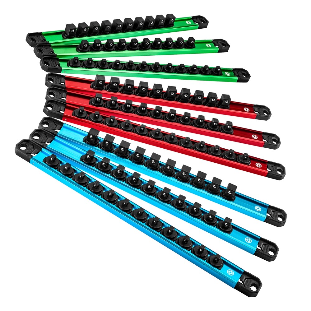 DURATECH 9PCS Magnetic Socket Organizer Set 1/4" 3/8" 1/2" DR Socket Rail Holder