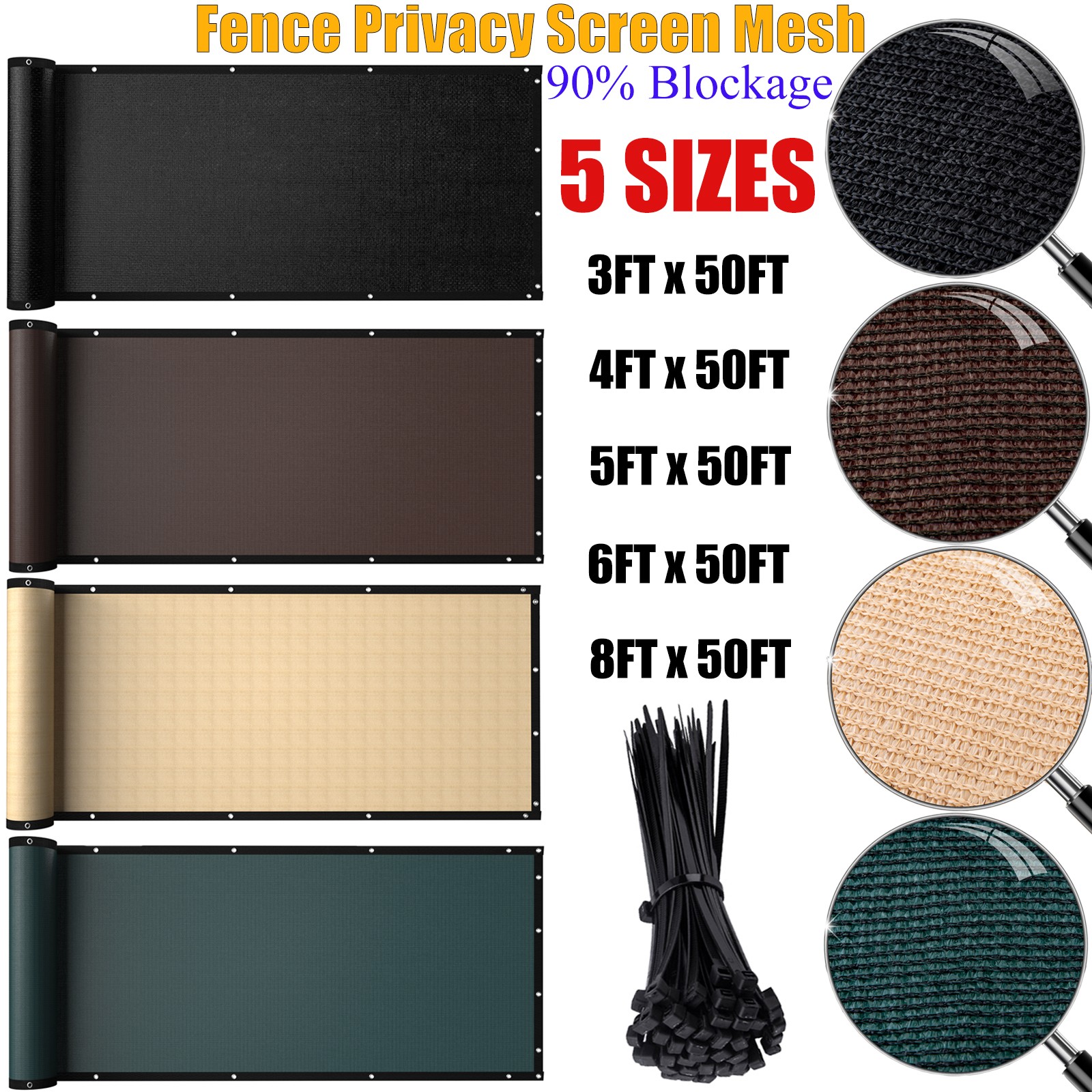 4/5/6/8 ft Privacy Fence Screen Garden Yard UV Windscreen Mesh Shade Net Cover