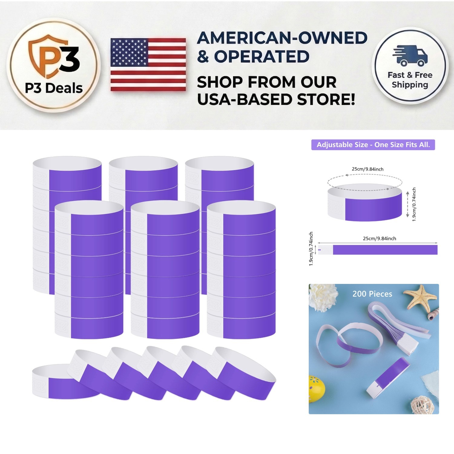 Lightweight 200 PCS Purple Paper Wristbands - Ideal for Concerts & Festivals