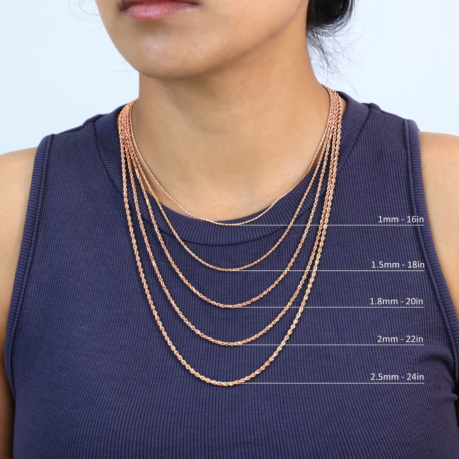 10K Rose Gold 1.5mm-6mm Diamond Cut Rope Chain Necklace Mens Womens 16"-30"