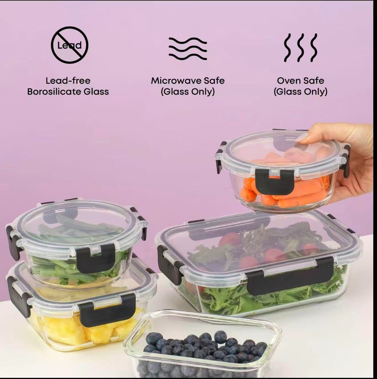 24pcs Glass Food Storage Containers with Lids, Airtight Glass containers