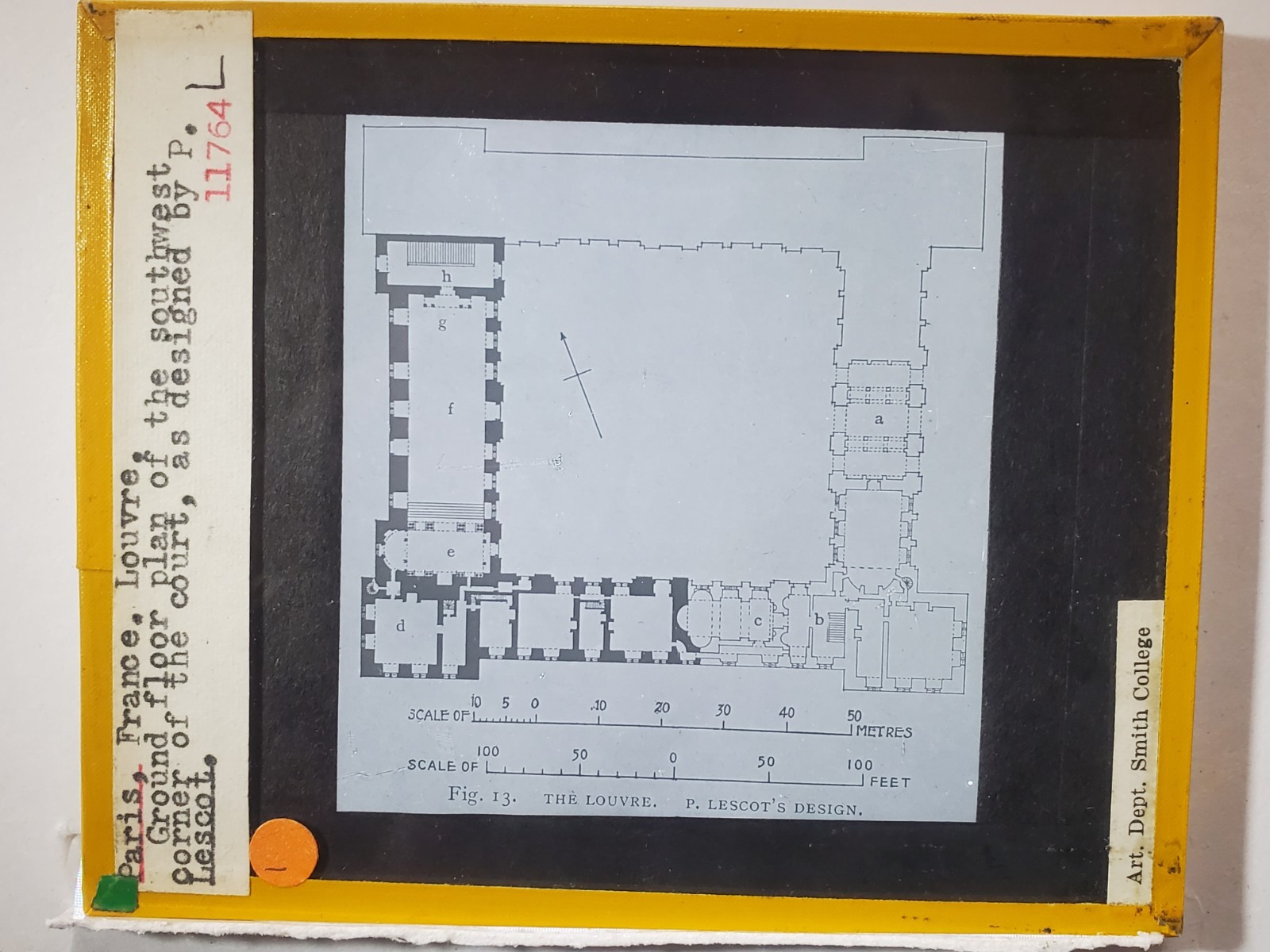Ground Plan SW Court, Louvre, Paris, France,, Magic Lantern Glass Slide