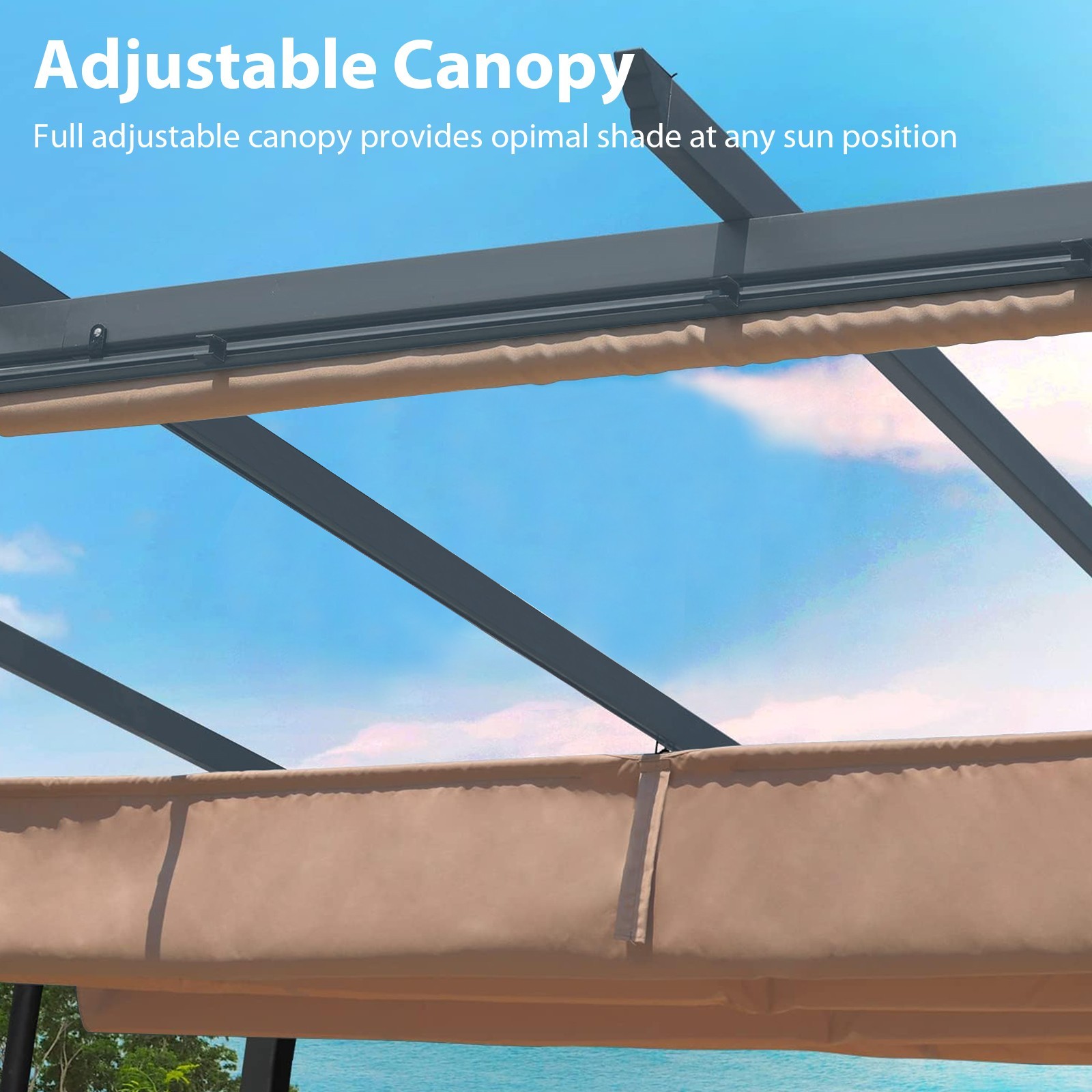 10x12ft Outdoor Pergola Sun Shade Cover with Retractable Canopy and Roller Shade