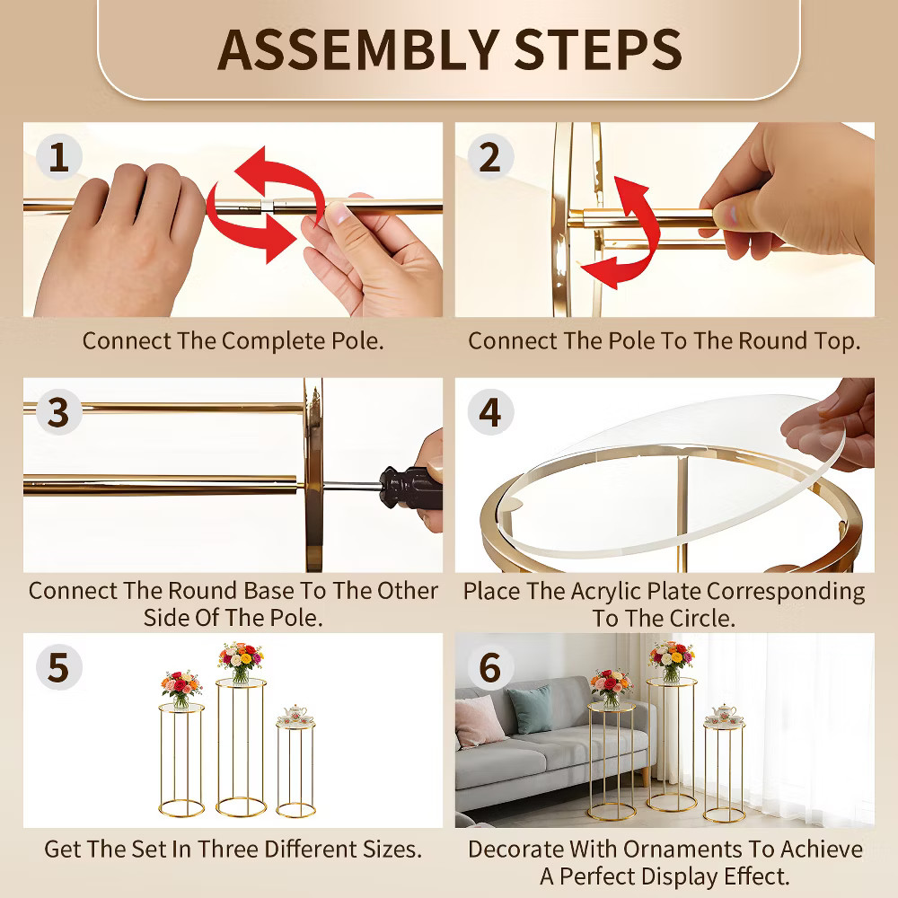 3-Piece Cylinder Pedestal Stand Set - Tiered Acrylic Cake & Dessert Display