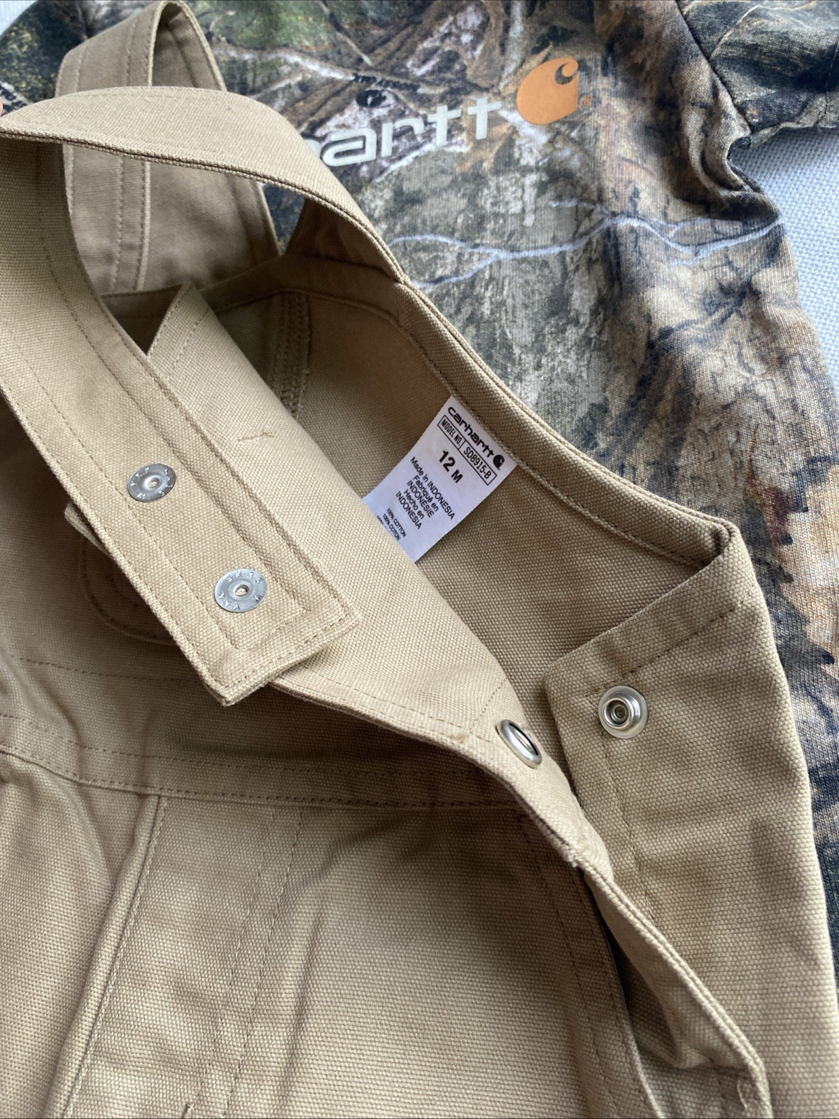 Carhartt Baby Boys 12 Months Camo Bodysuit and Canvas Shortall Set 2 Piece Set