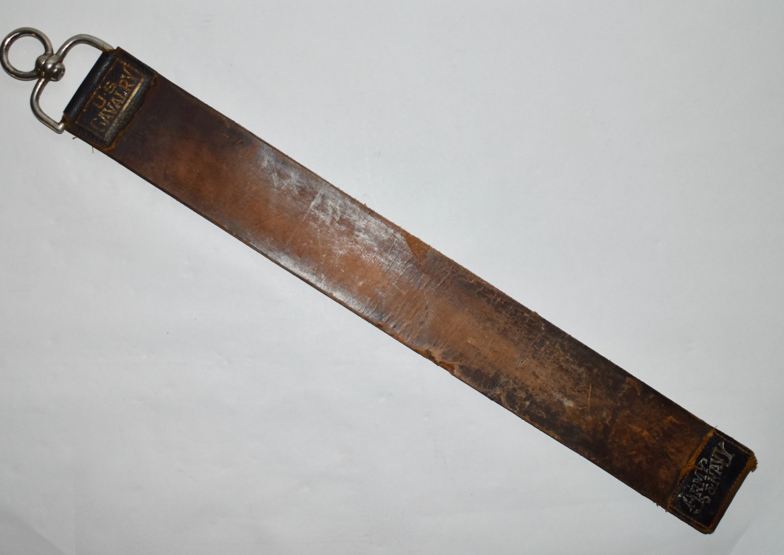 Antique U.S. CAVALRY WWI-era Gem Straight Razor LEATHER STROP Army & Navy 18.5"L
