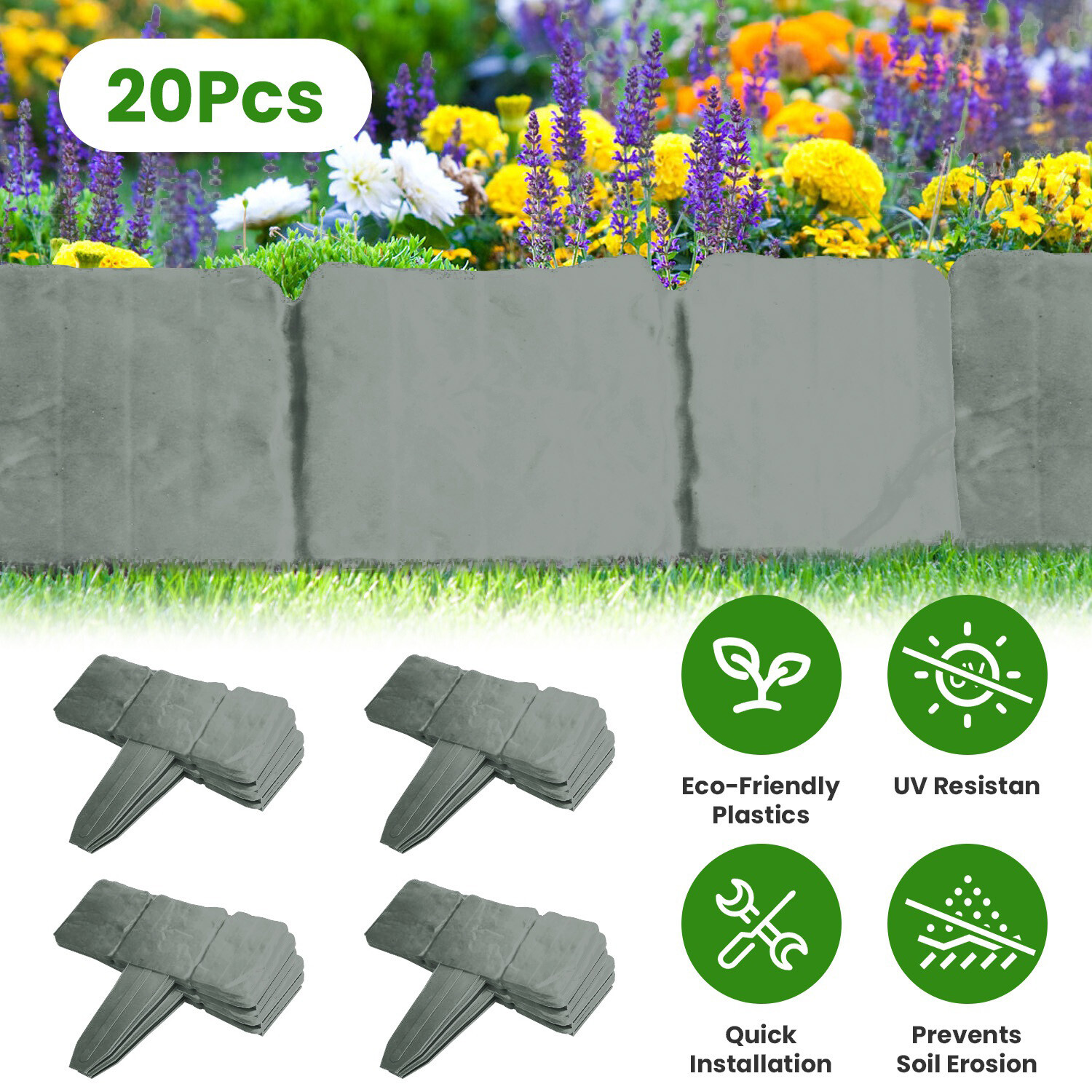100/80/60/40/20 Pack Garden Fence Plastic Stone Outdoor Landscape Edging Border