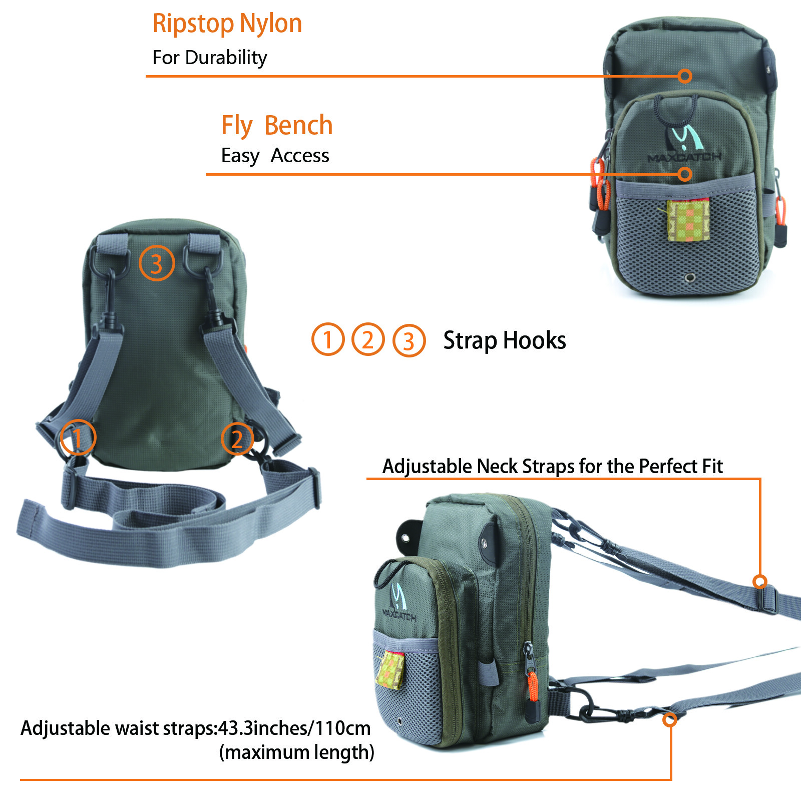 Maxcatch Fly Fishing Chest Bag Lightweight Chest Pack Outdoor Sports Pack