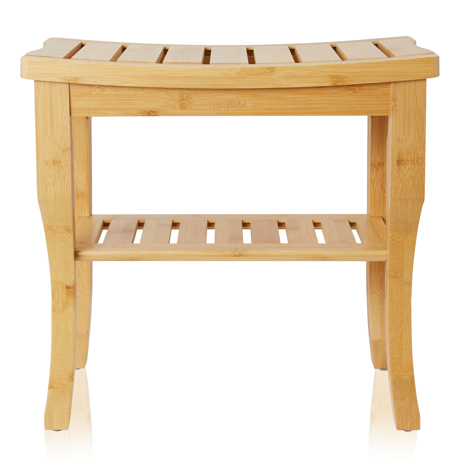 Bamboo Shower Bench with Storage Shelf, Wood Bathroom Spa Stool Seat for Bathtub
