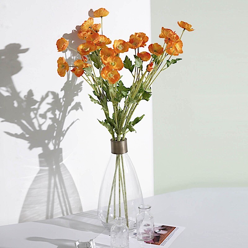 ORANGE 2 Bushes 33" Stem Silk Artificial Poppy FLOWER SPRAYS Party Decorations