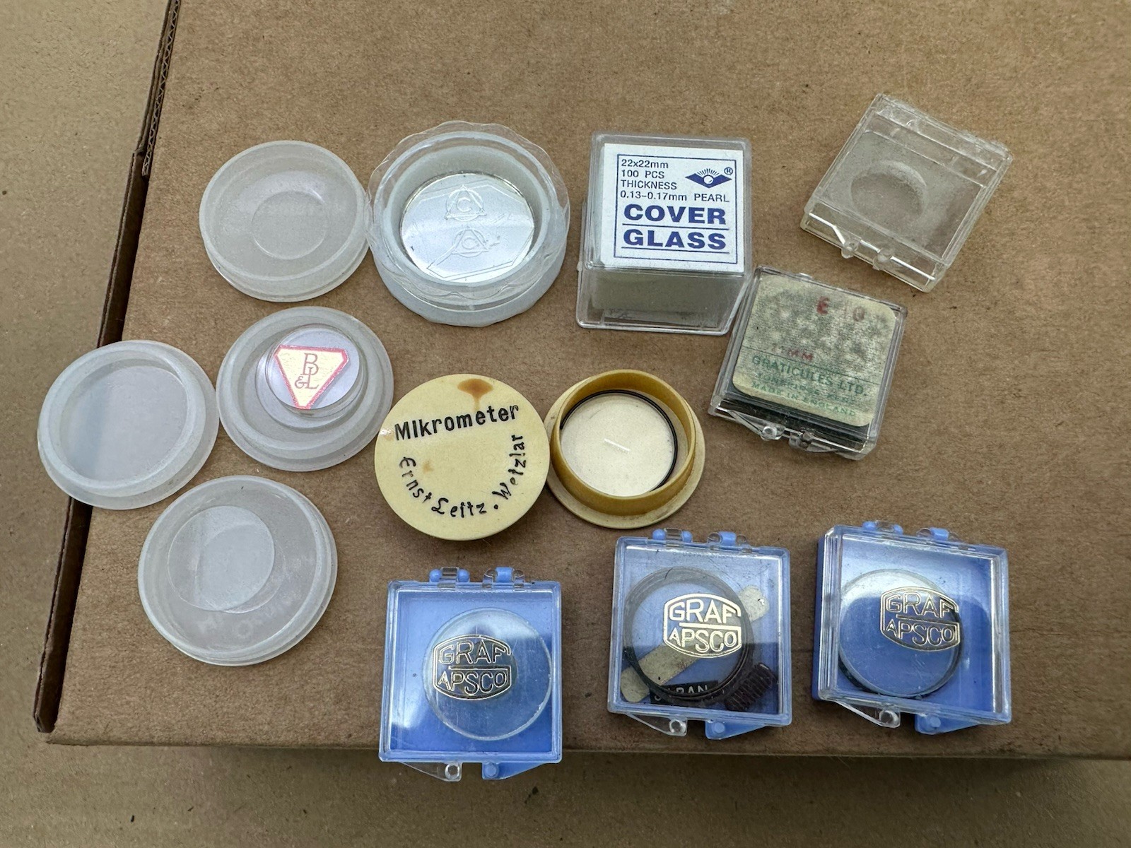 Lot of Vtg Microscope Lens Filters Glass Pearl Bausch Lomb Leitz Graf Apsco Etc