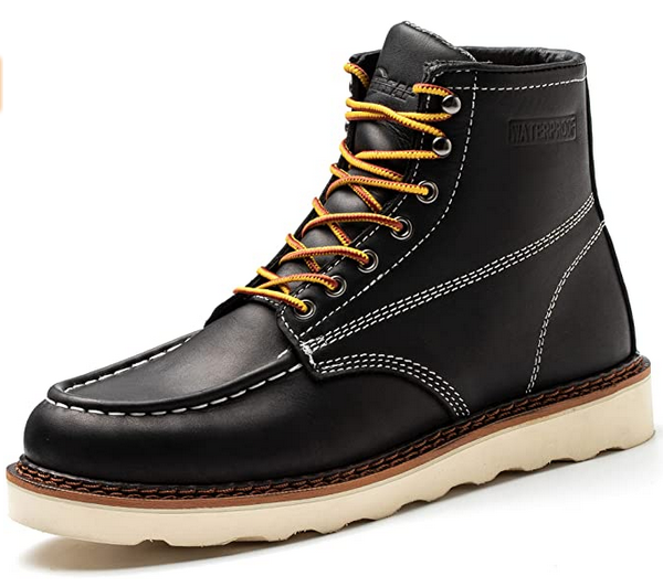 Work Boot Men's 6" Soft Toe Wedge Boots for Construction Lightweight leather