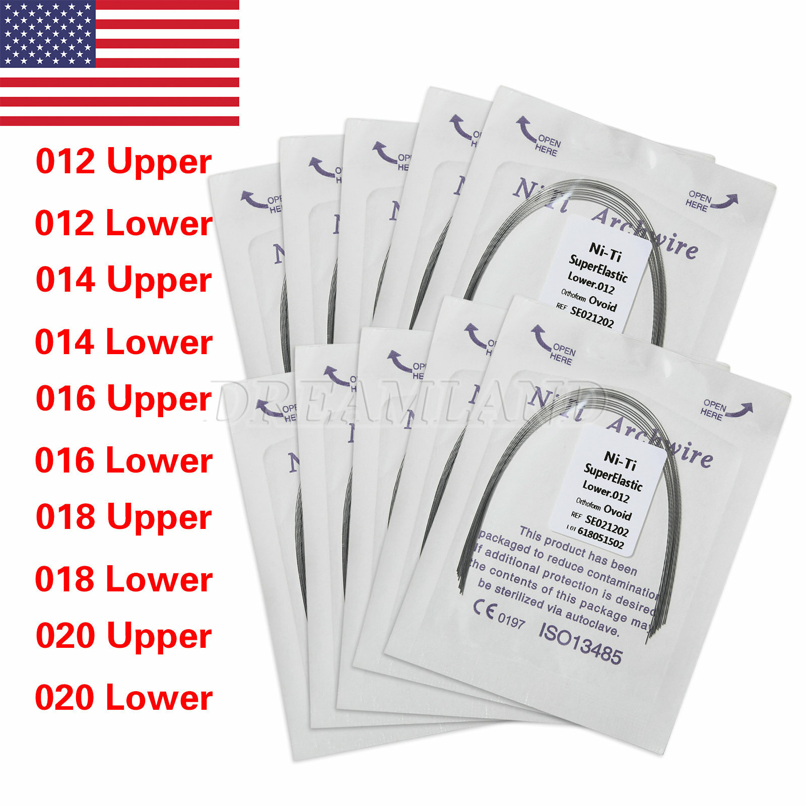 100 PCS dental orthodontic super elastic niti round arch wires Ovoid form 10 bag