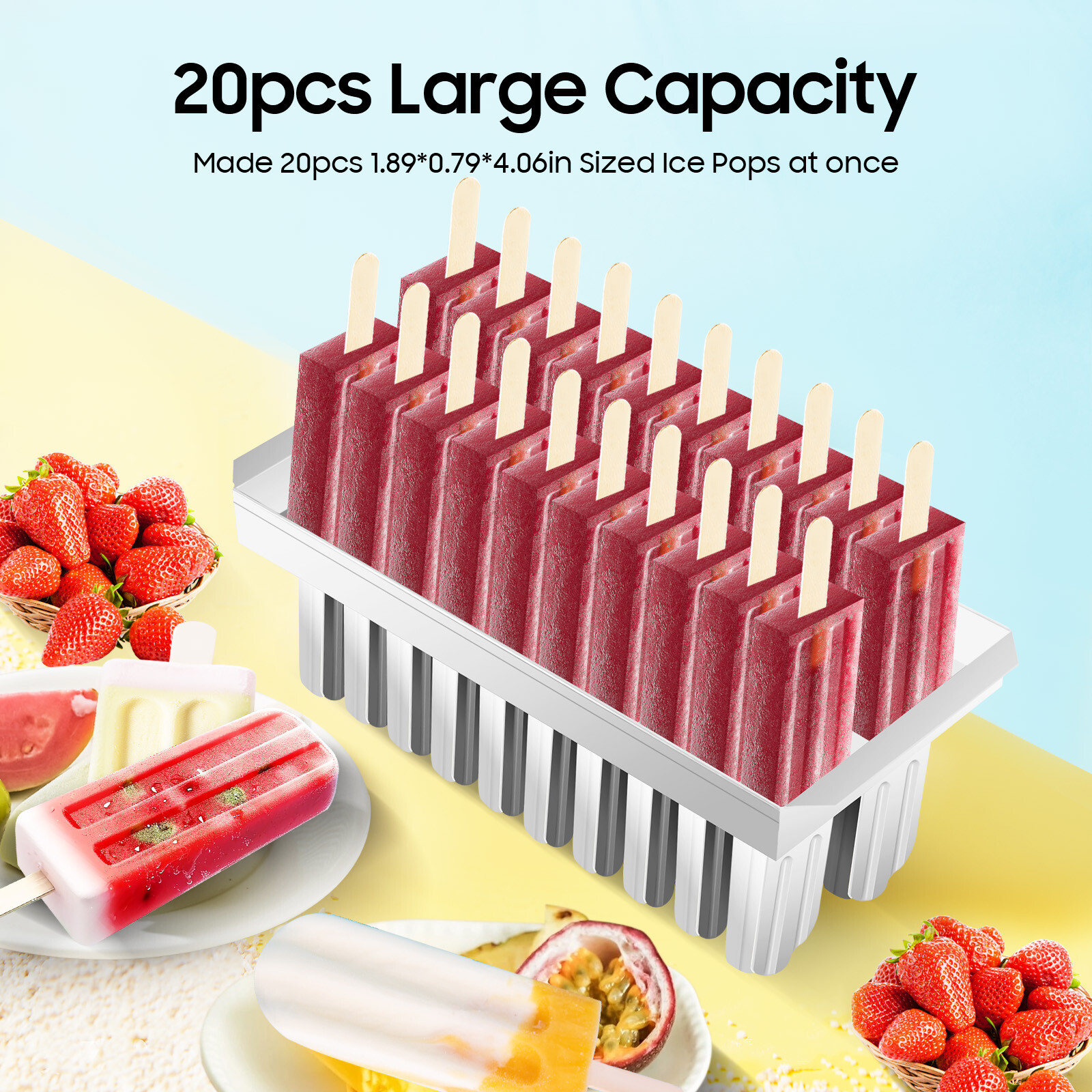 20x Stainless Steel Molds Ice Pop Lolly Ice Cream Stick Holder Mold Top