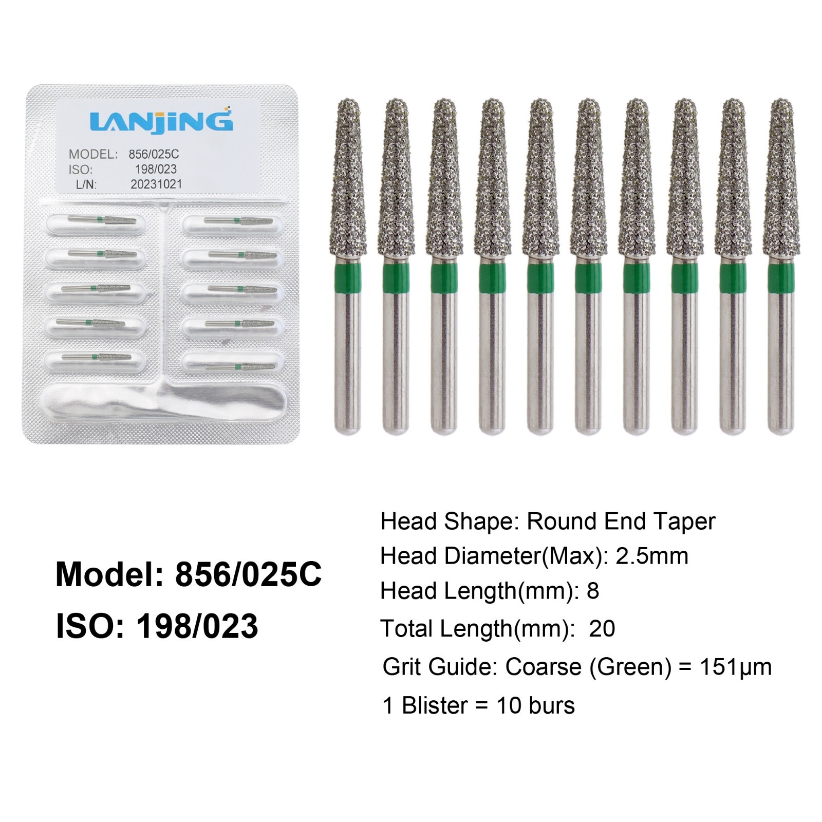 Dental Diamond Burs Football Round End Taper Coarse Fine FG High Speed 856 850