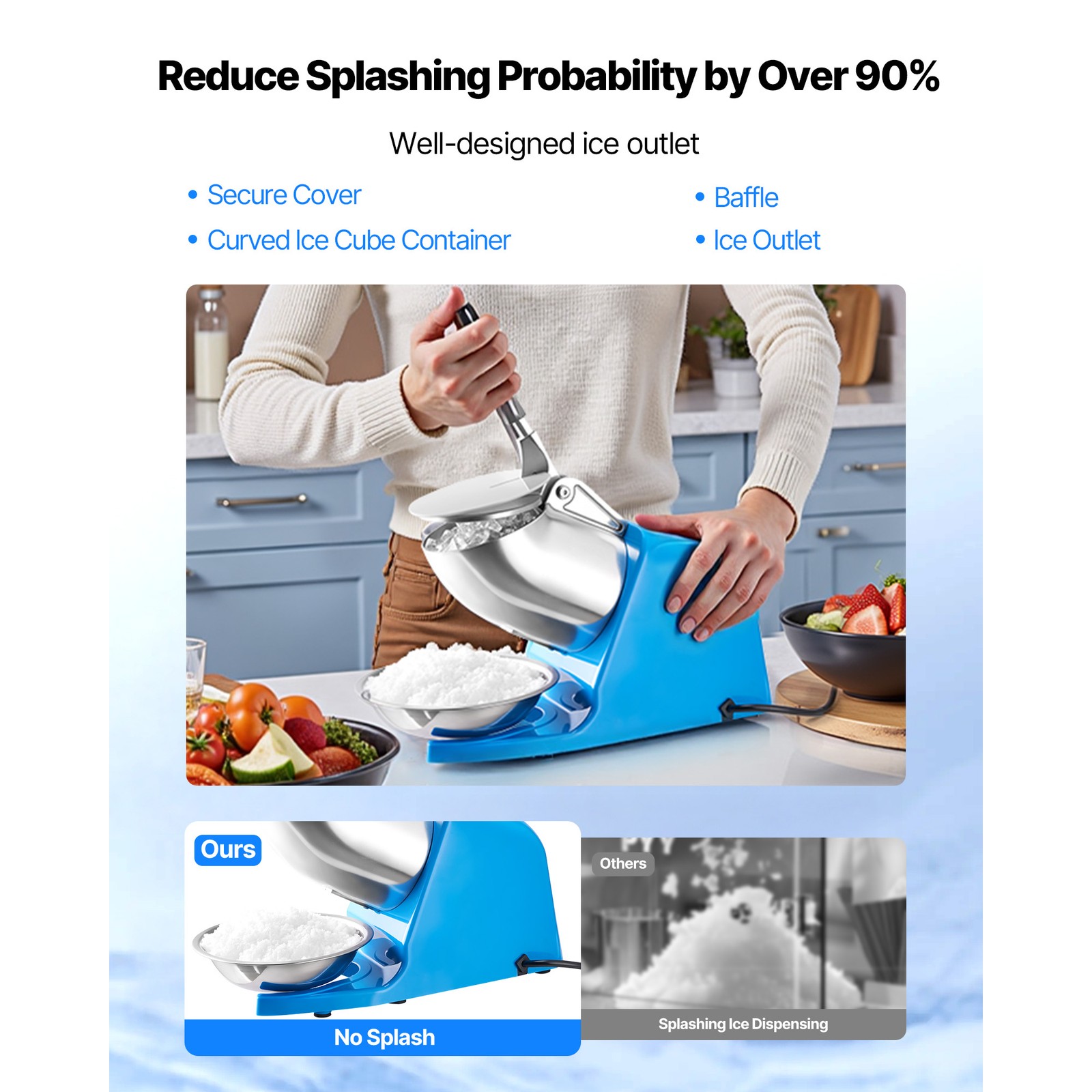 Uimoso Electric Ice Crusher 286LBS/H Shaved Ice Machine for Commercial Use, Blue