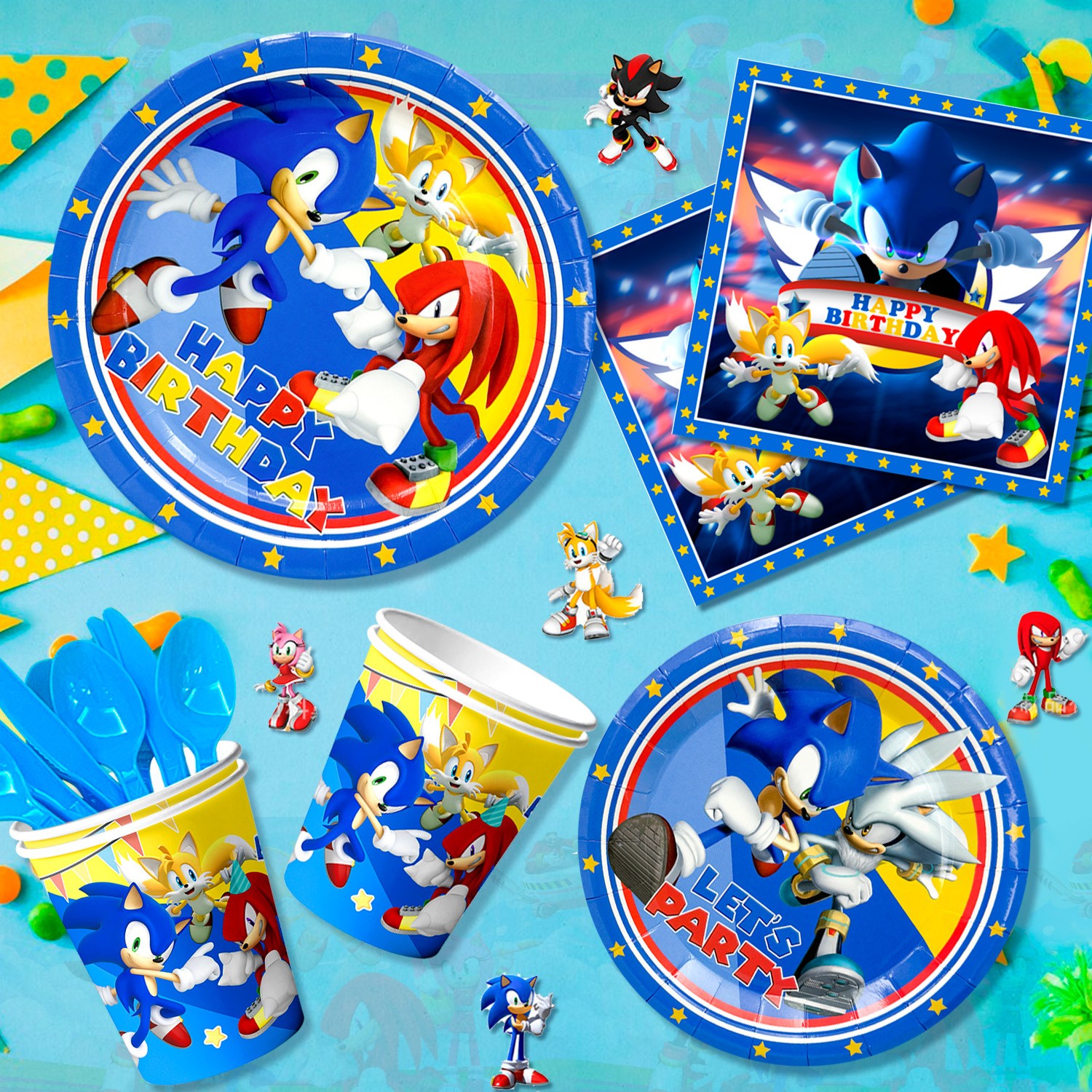 118 Pcs Sonic Birthday Party Decorations Sonic Party Tableware Plates Balloons