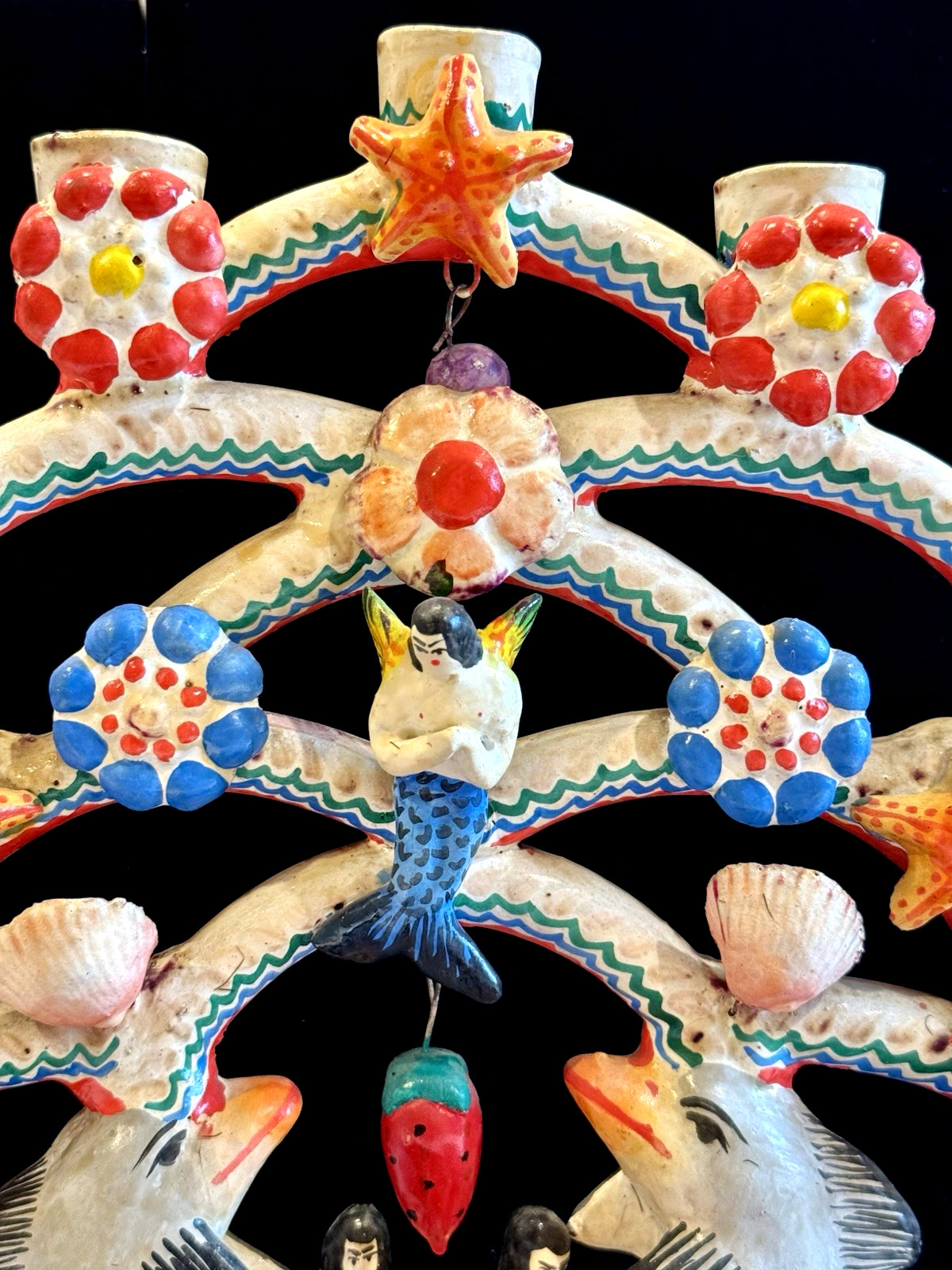 Vintage Mexican Tree of Life Pottery LARGE Mermaid Folk Art Arboles De Vida 12"