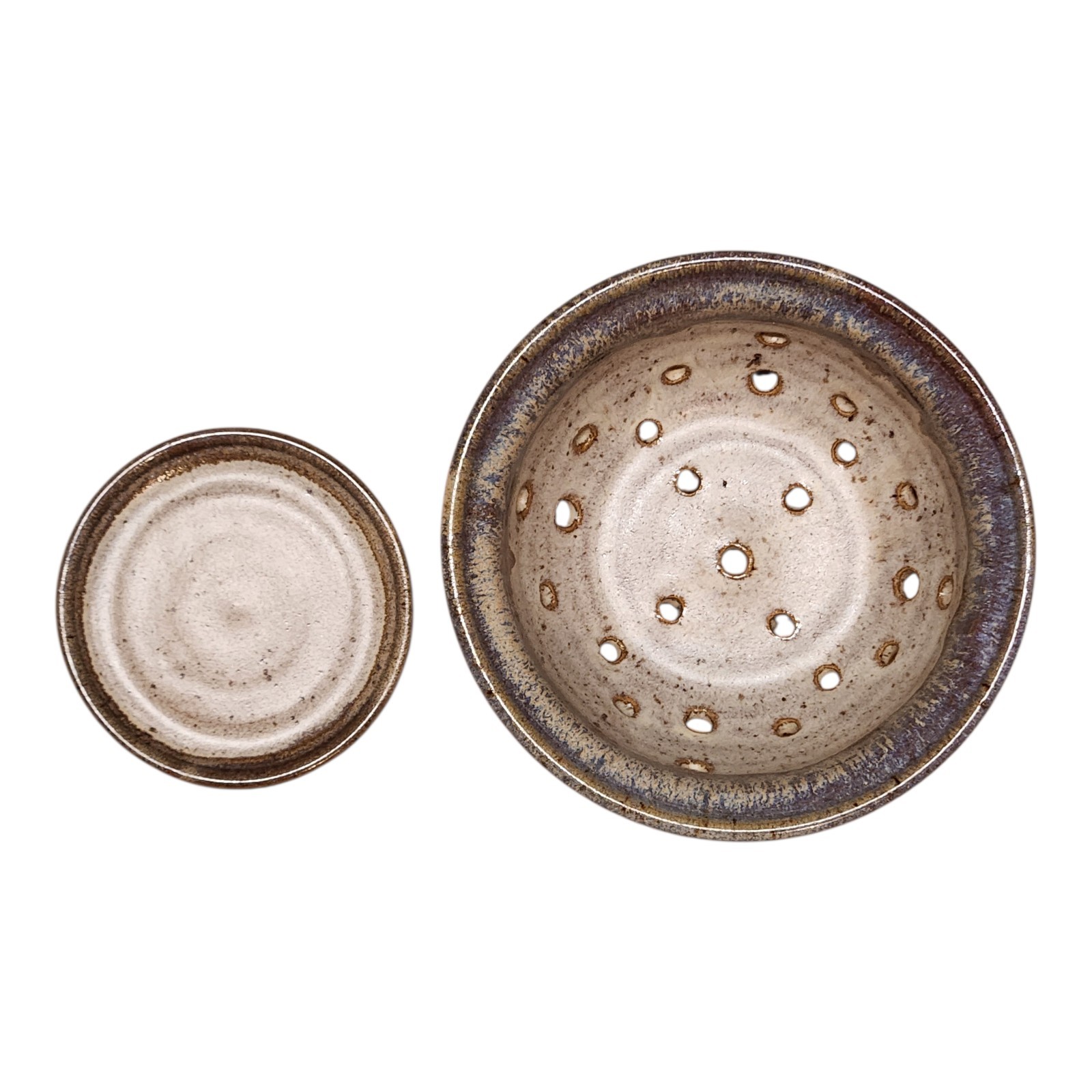 Studio Art Pottery Stoneware Berry Colander Strainer Bowl Underplate Signed