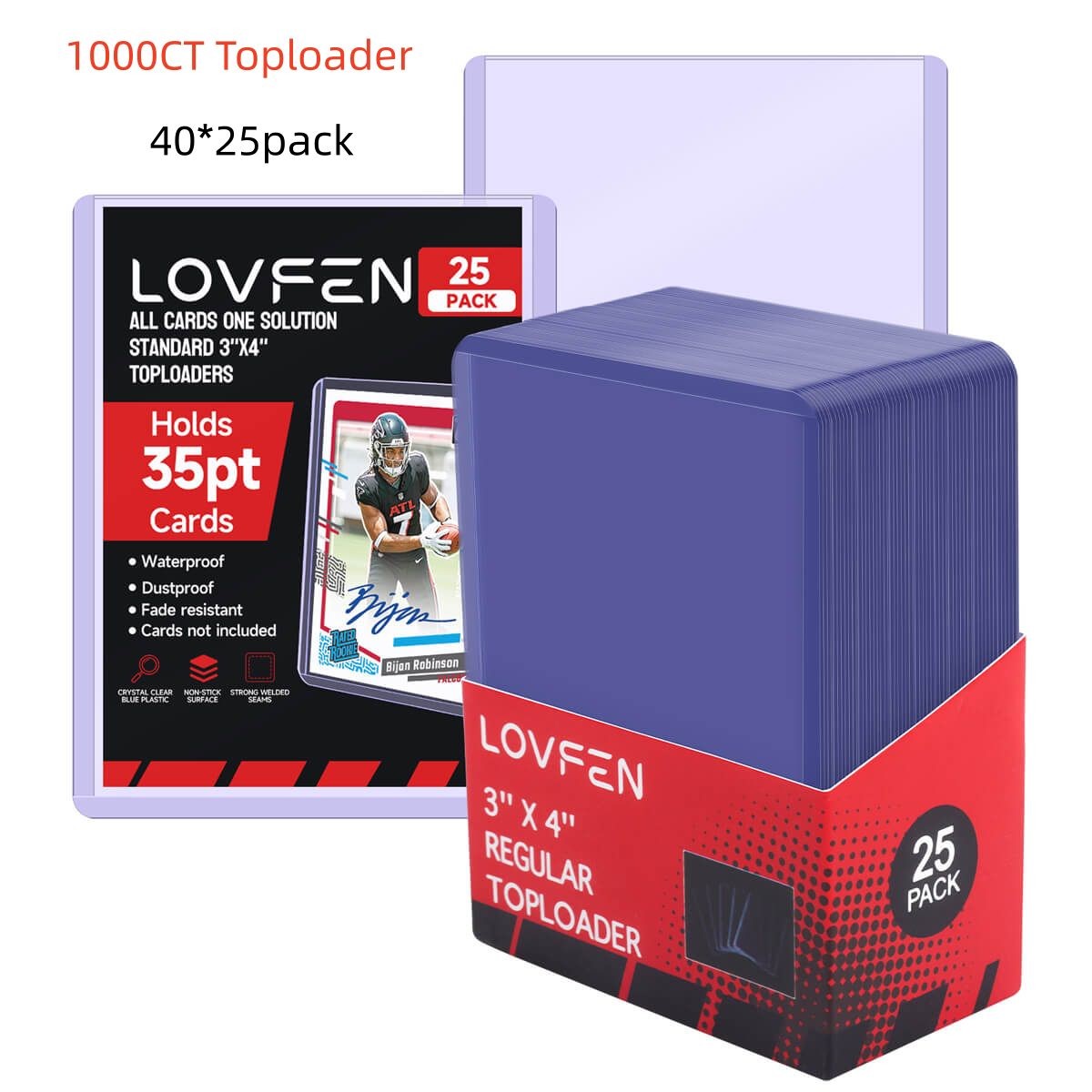 1000CT Standard 3"x4" Toploaders For 35pt Sports Trading Cards Holder 40*25Pack