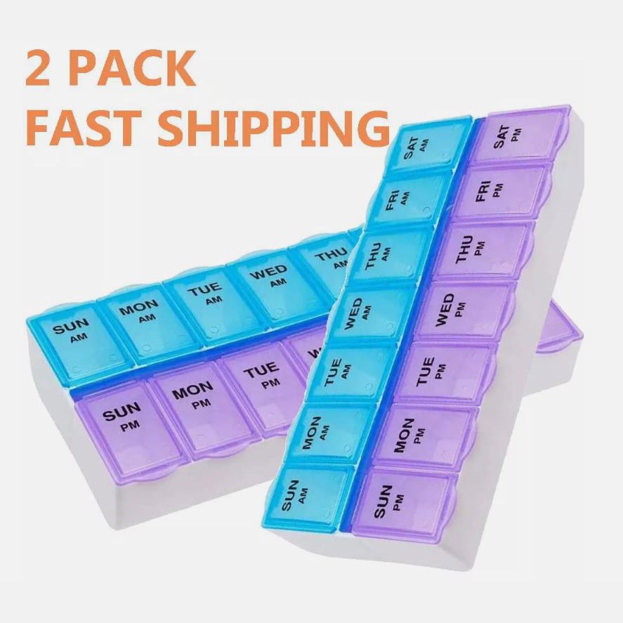 2 Pack Weekly Pill Box Organizer Twice a Day Organizer Case Medicine 7 day AMPM