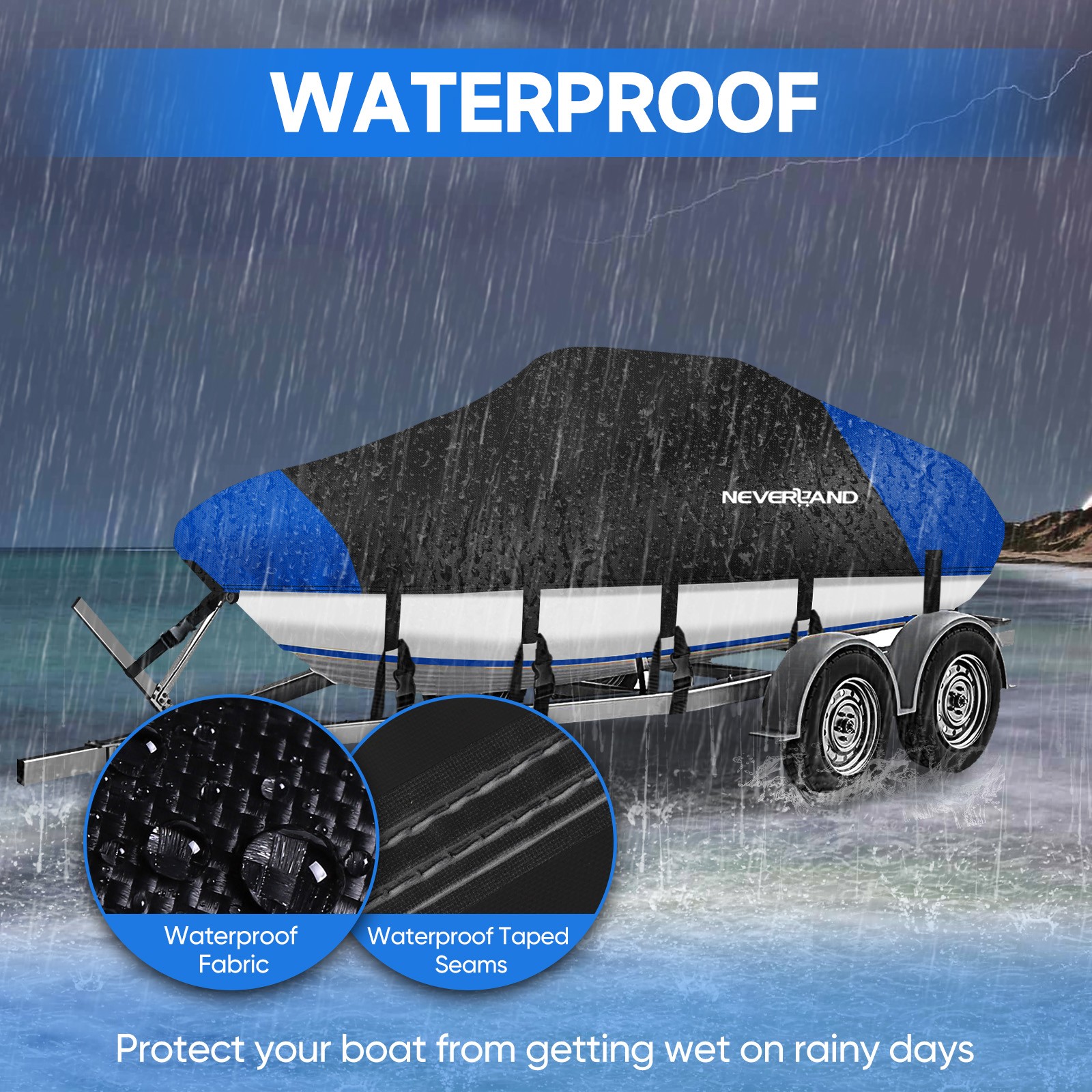 Heavy Duty Boat Cover Waterproof Fits V-Hull Fish&Ski Runabout 17' 18' 19' Foot