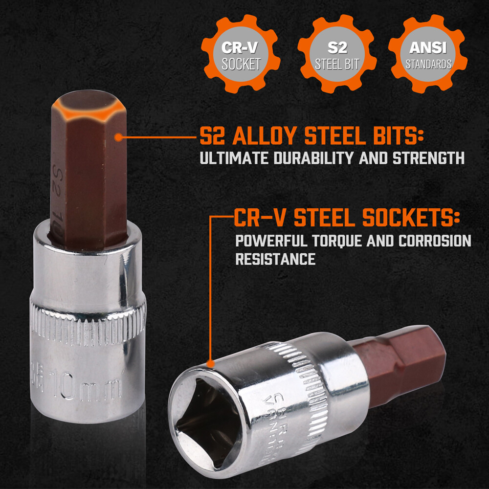 32PC Hex Bit Socket Set Allen Head High Torque Strengthened SAE Metric S2 Steel