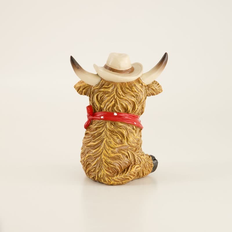 Highland Cow Boy Figurine Farmhouse Western Decor 4.5” Country Ranch Accent