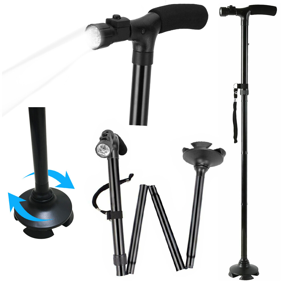 LED Folding Walking Cane for Seniors Men&Women with Non-Slip T Handle and Strap