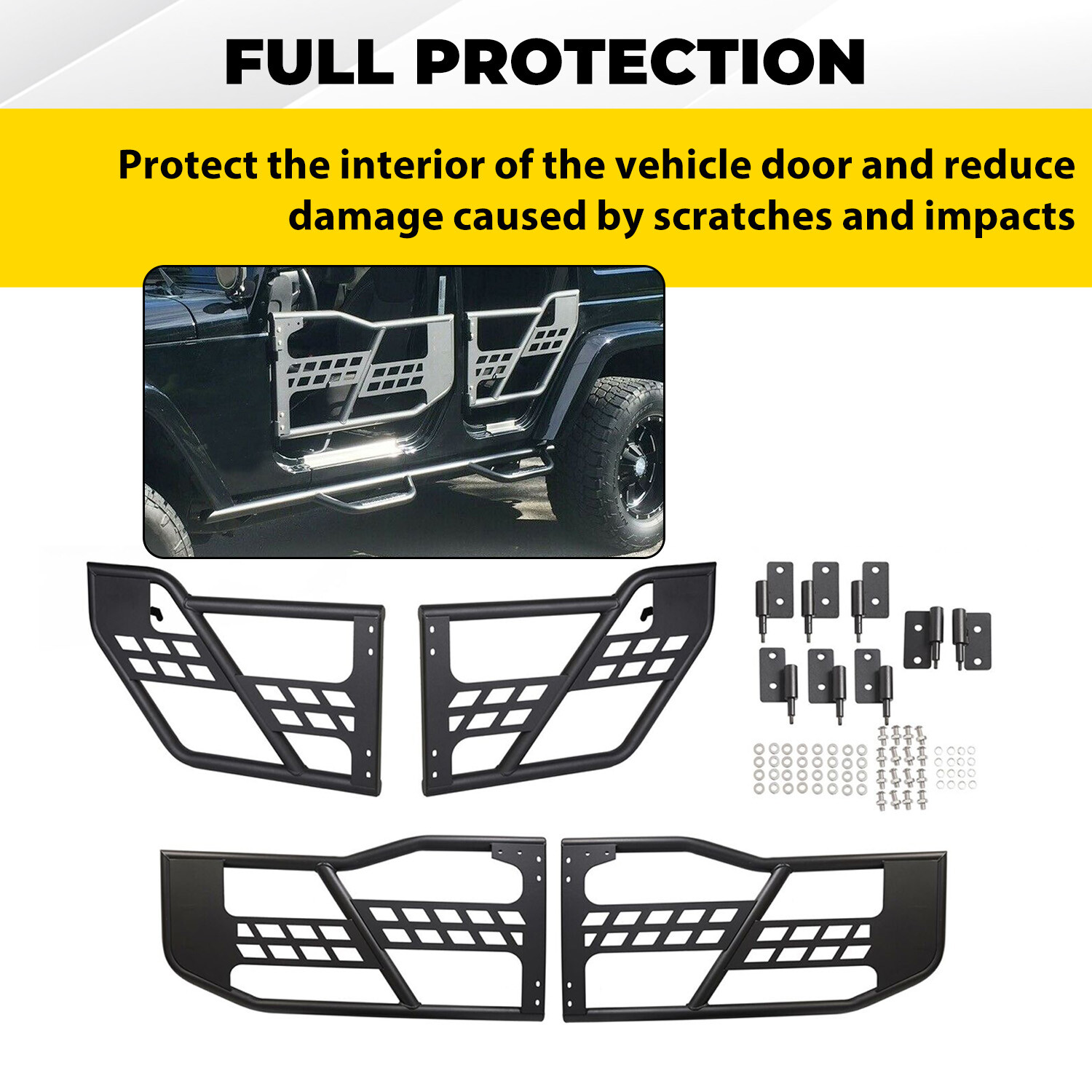 For Jeep Wrangler JK 07-18 4DR Textured Tube Safari Tubular Doors Front & Rear