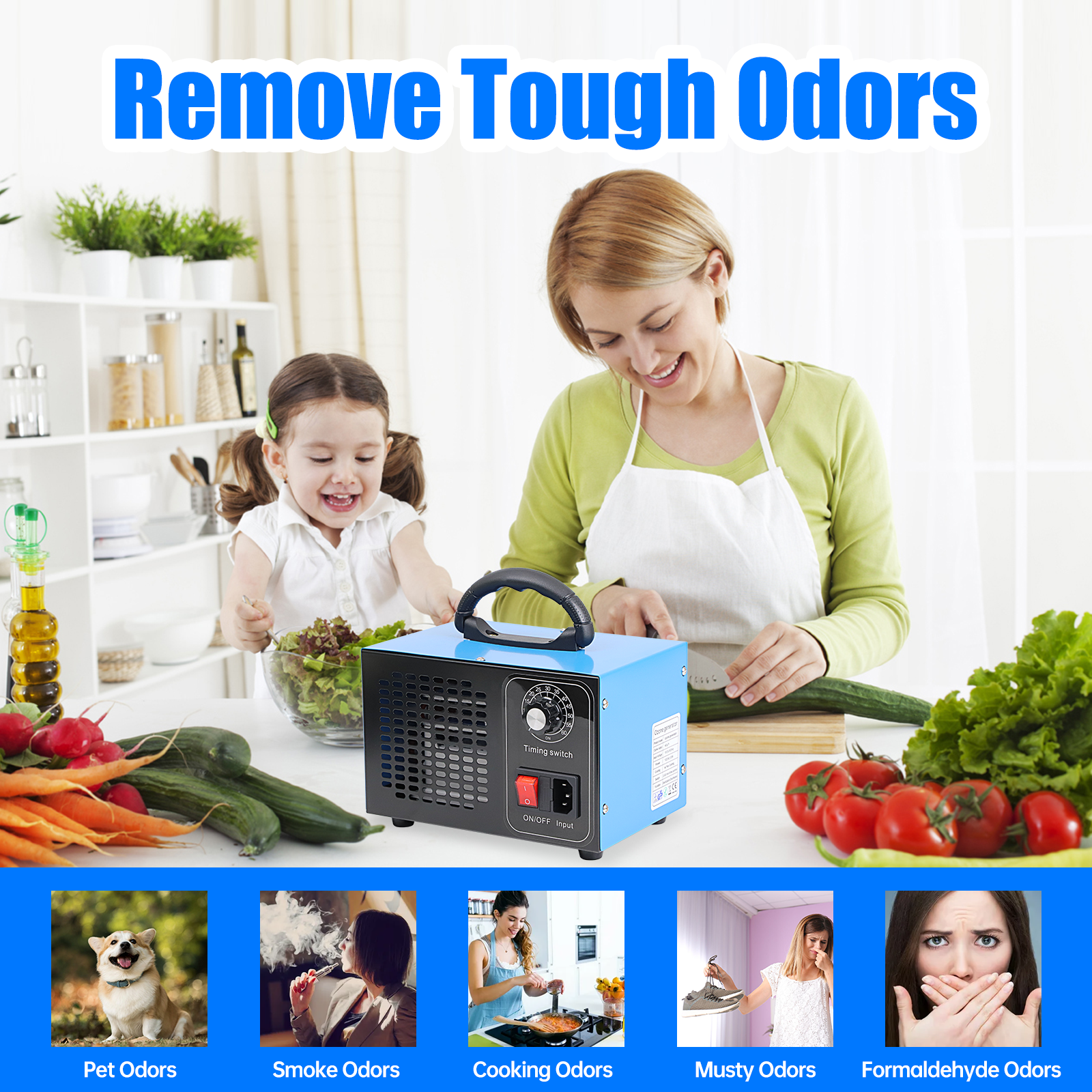 100V Air Purifier 40000mg/h Ozone Generator Machine Odor Ionizer Ozonator Timer