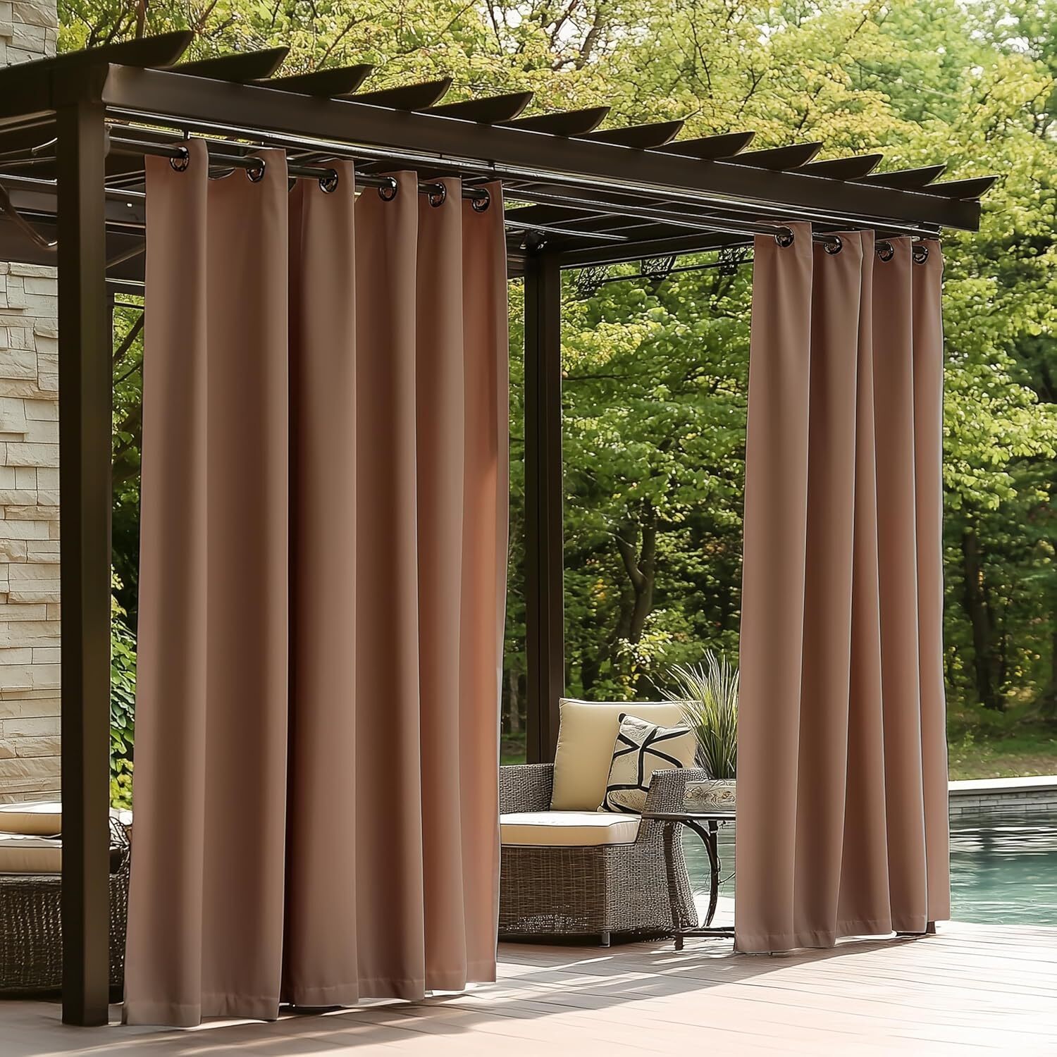 Single Panel Outdoor Curtains for Patio,Waterproof Outside Curtains Premium