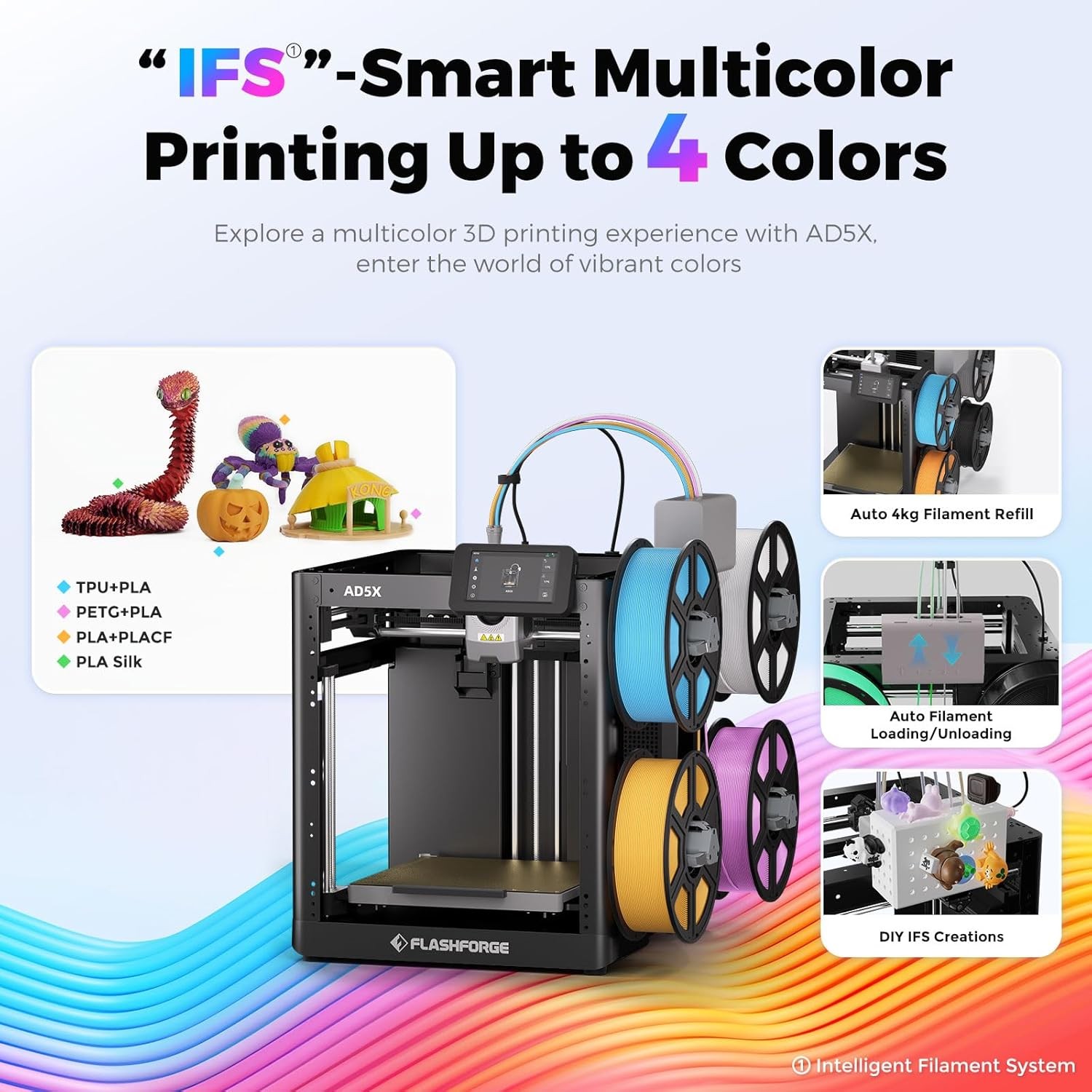 FLASHFORGE AD5X Multicolor 3D Printers w/ Max 600mm/s High-Speed Auto Leveling