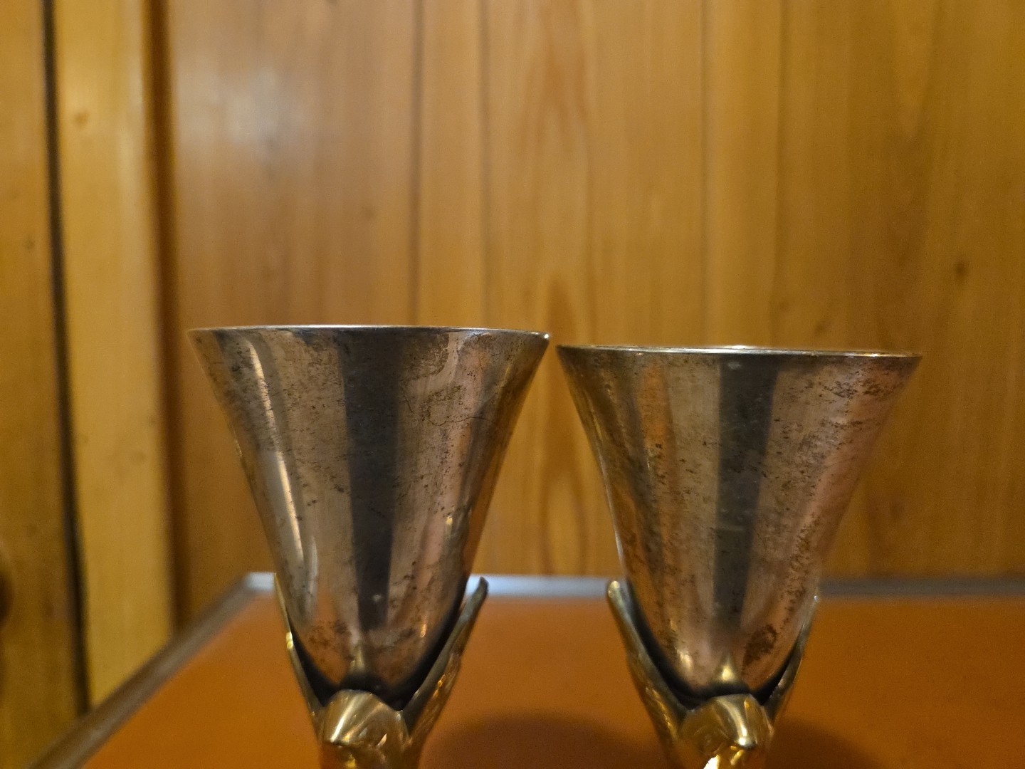 Vintage Pair Of Godinger Silver Plated Bird Shaped Brass Goblets Made In India