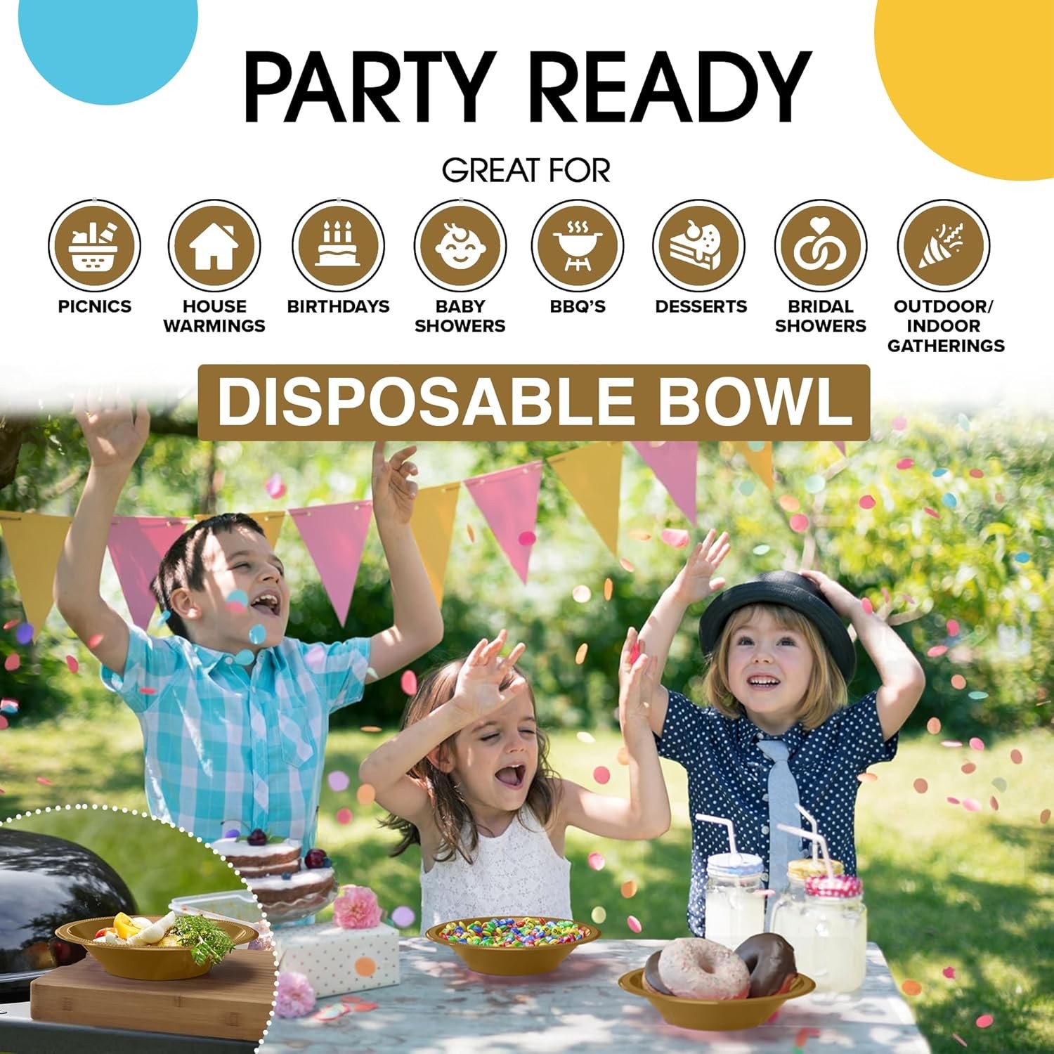Gold Party Bowls - 50 Pack of 12 Oz Disposable Bowls for All Food Types