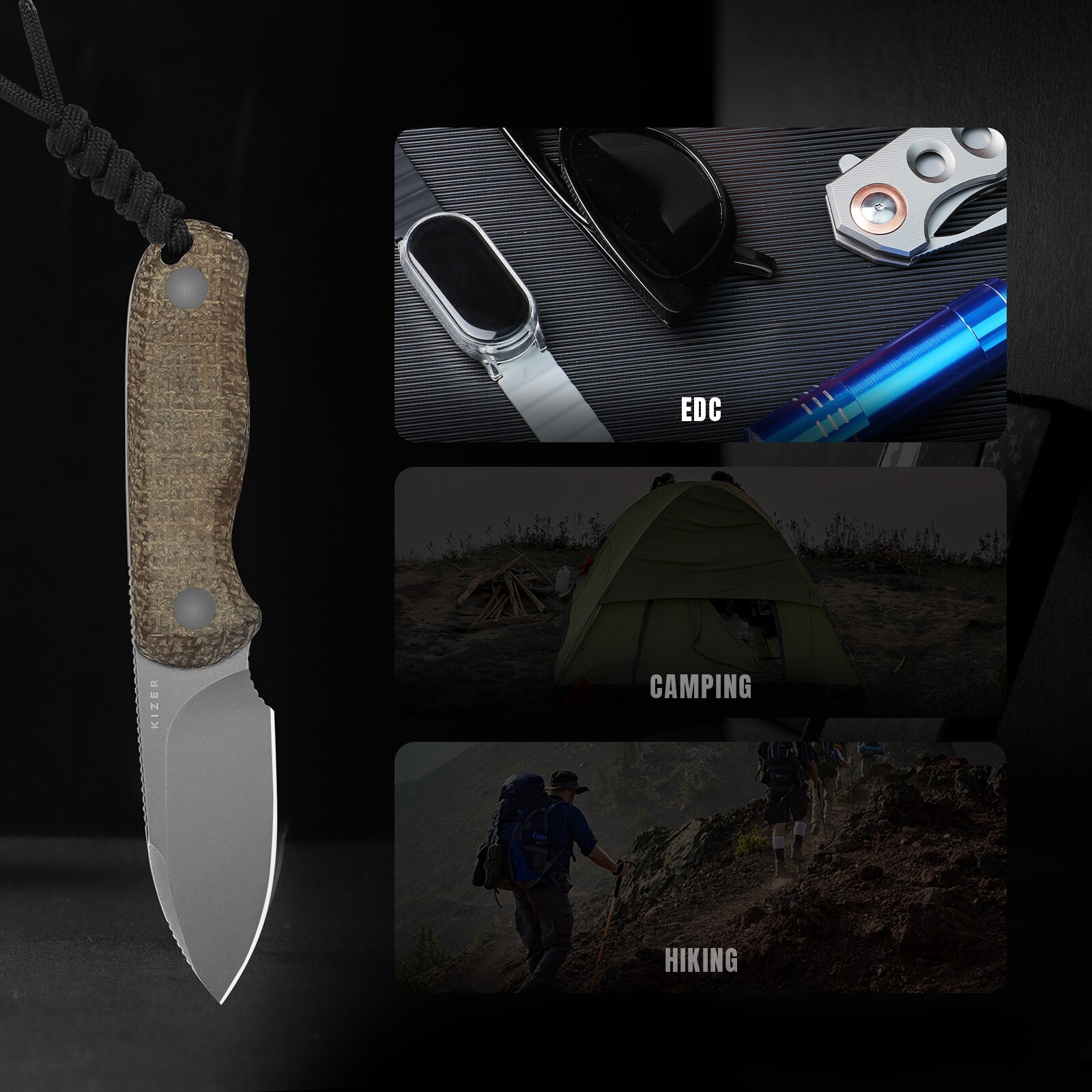 Kizer Drop Bear Clip Point Fixed Knife 14C28N Blade Micarta Handle+Sheath