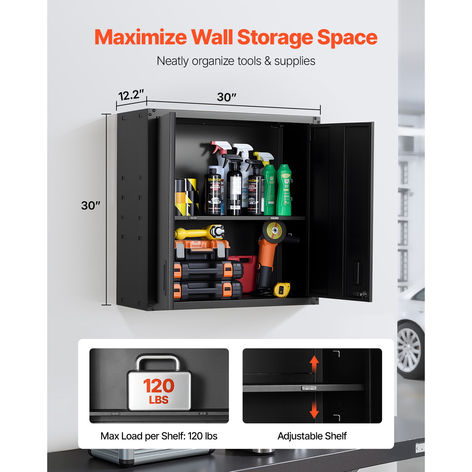 Uimoso 30-Inch Metal Wall Cabinet with Adjustable Shelf for Garage Storage