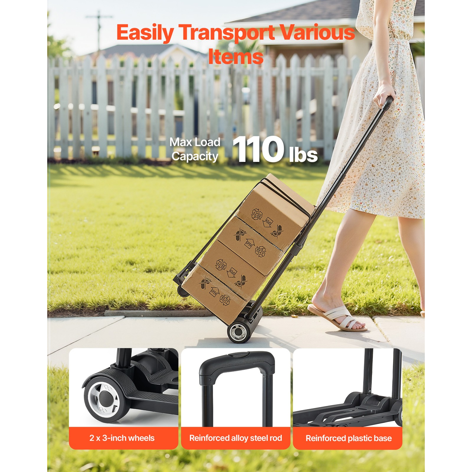 Uimoso Folding Hand Truck 110 lbs Capacity Cart for Transporting Items