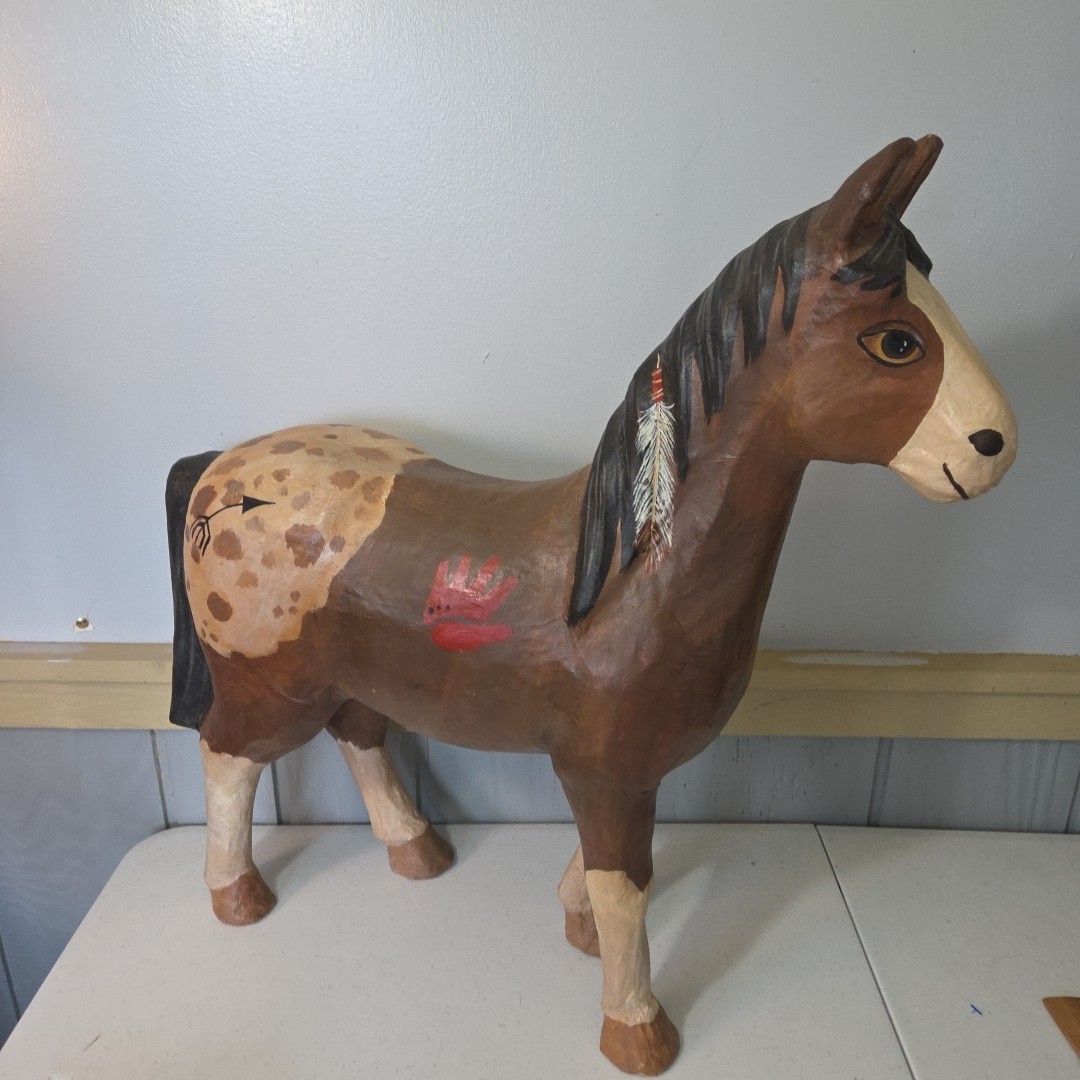 Vintage Paper Mache Spotted Blanket Appaloosa Horse Statue Indian Native