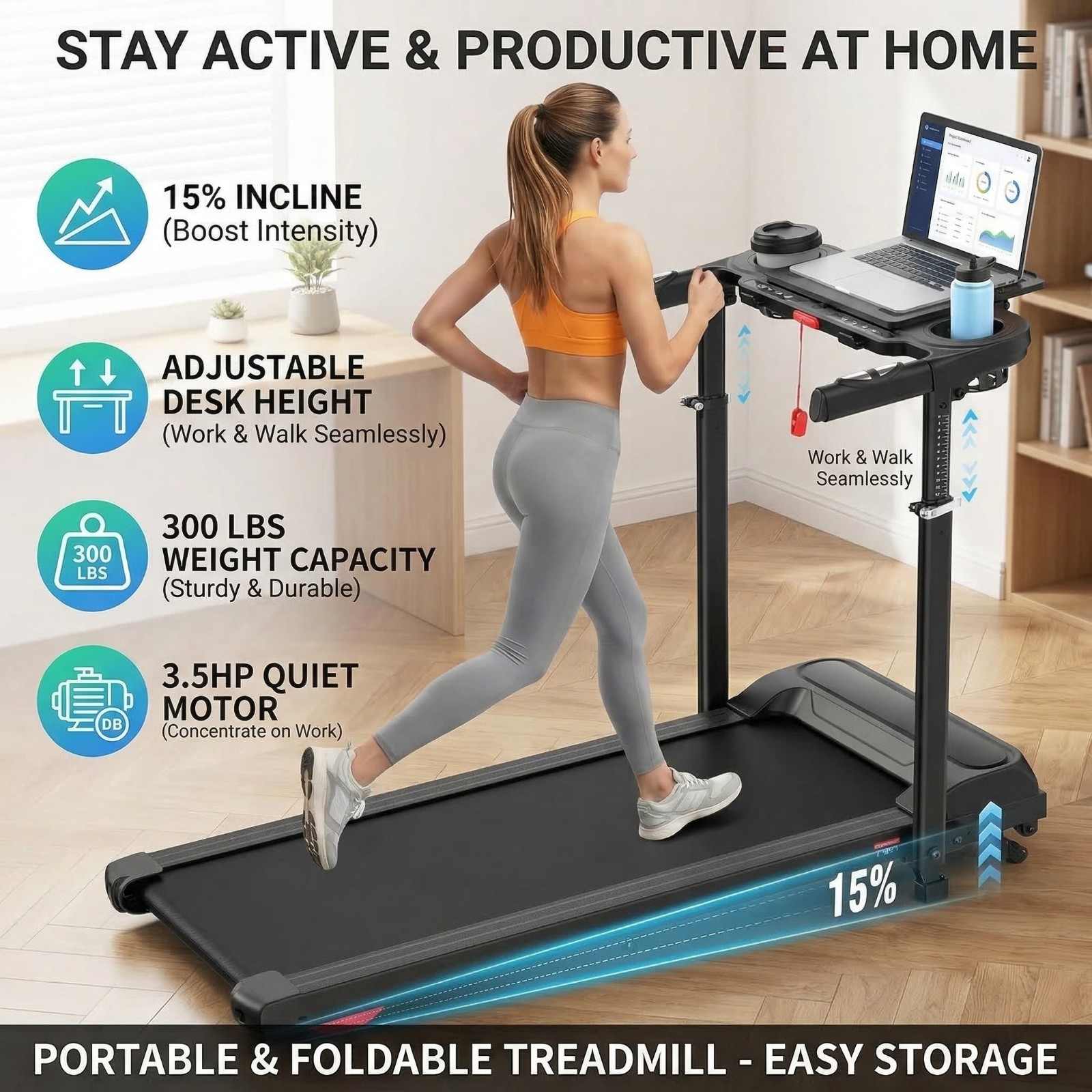 🔥15% Incline Treadmill 3.5HP Heavy Duty Running&Walking Treadmill for Home&Gym