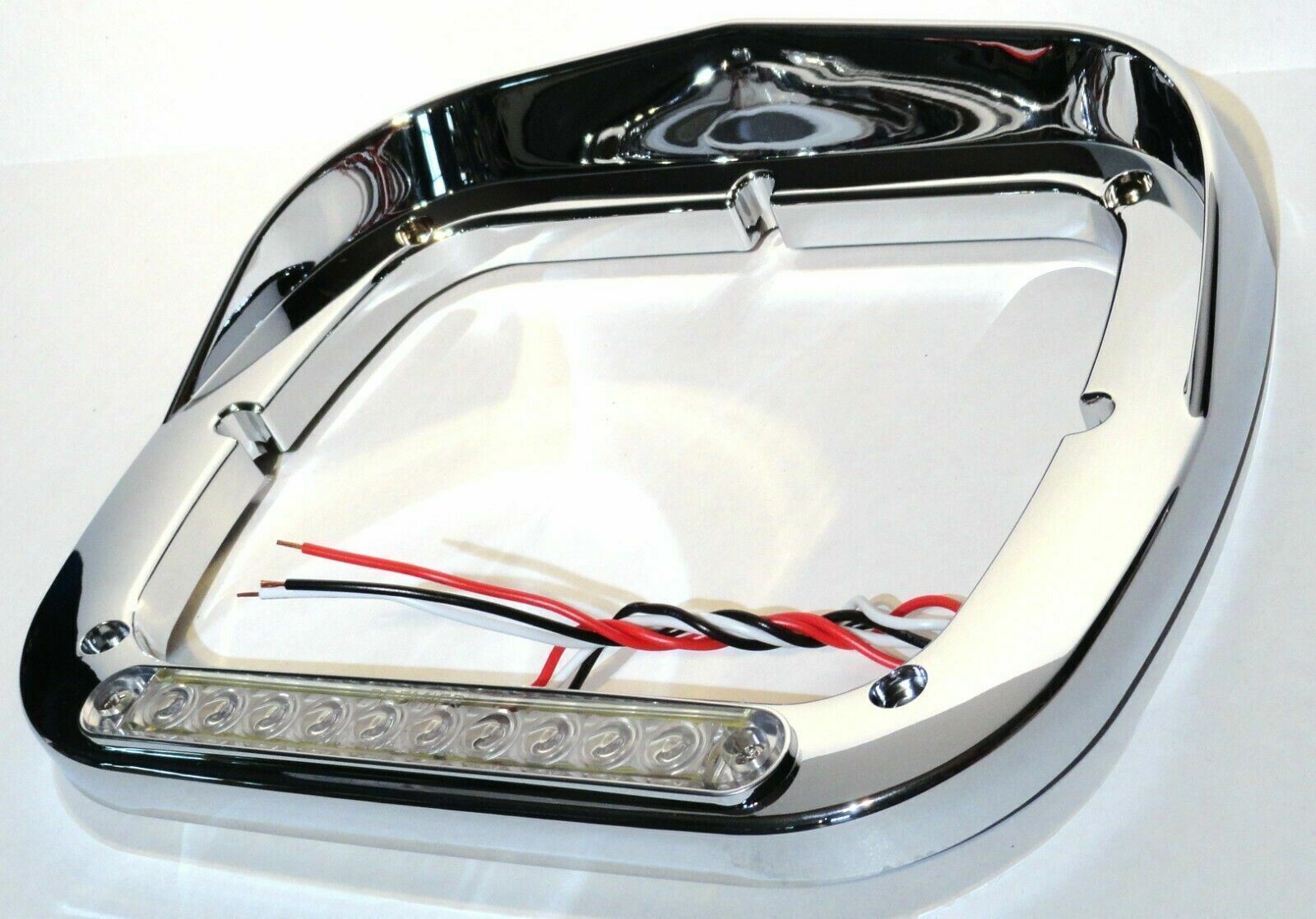 headlight bezel 6x8 clear lens amber LED chrome plastic visor for Peterbilt each