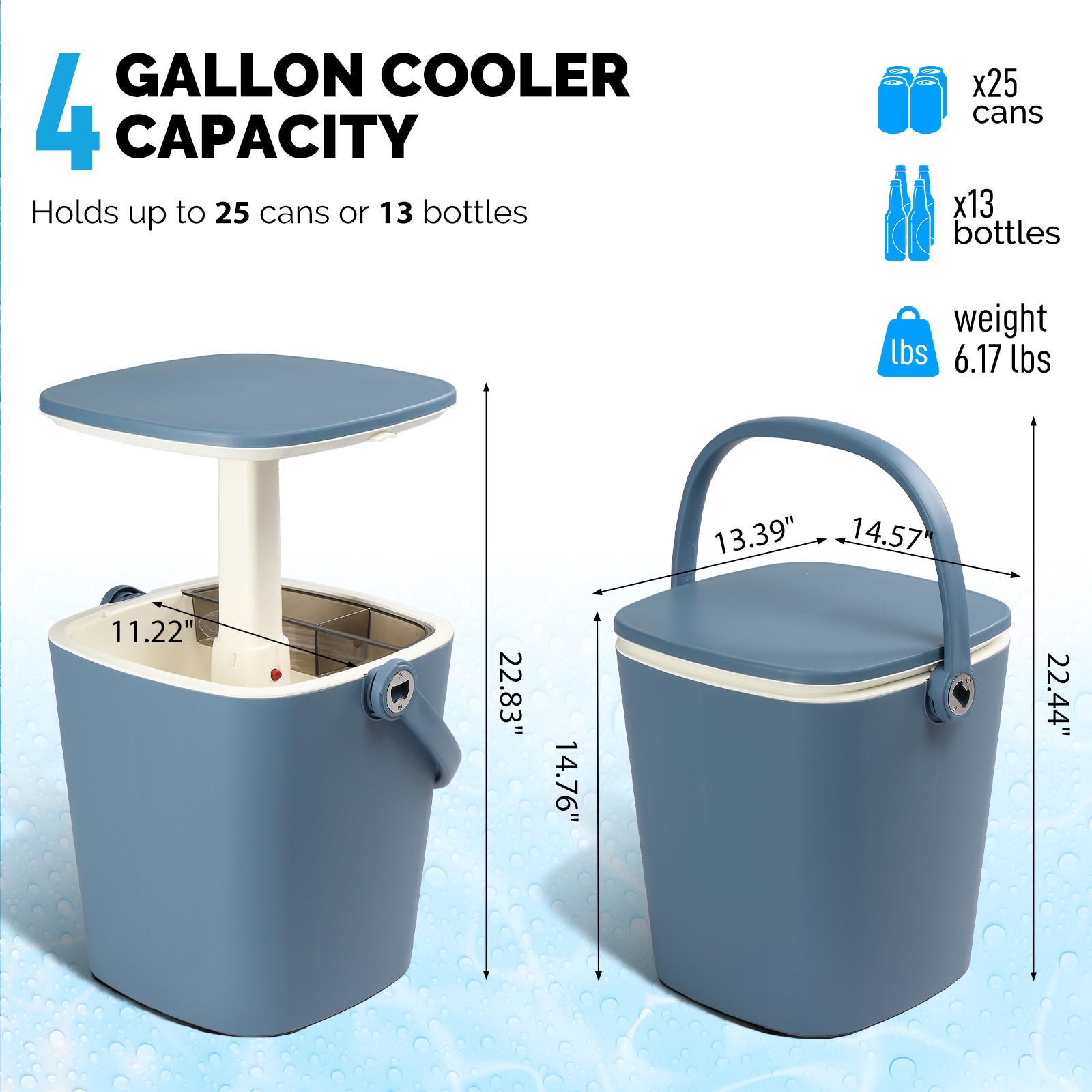 4 Gallon Portable Outdoor Cooler Side Table with Handle, Bottle Opener, Lift Top