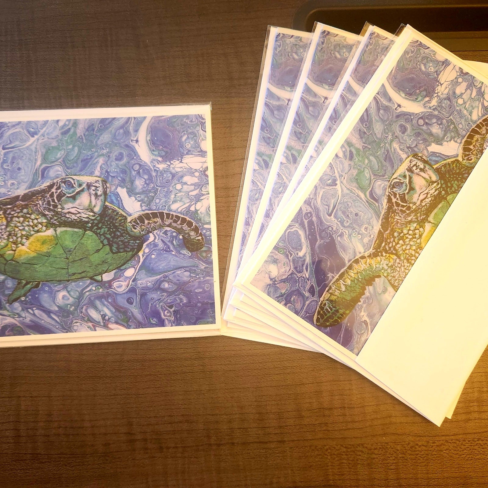 Sea Turtle 5"x7" Greeting Cards Set of 5 Acid Free Art Print Abstract