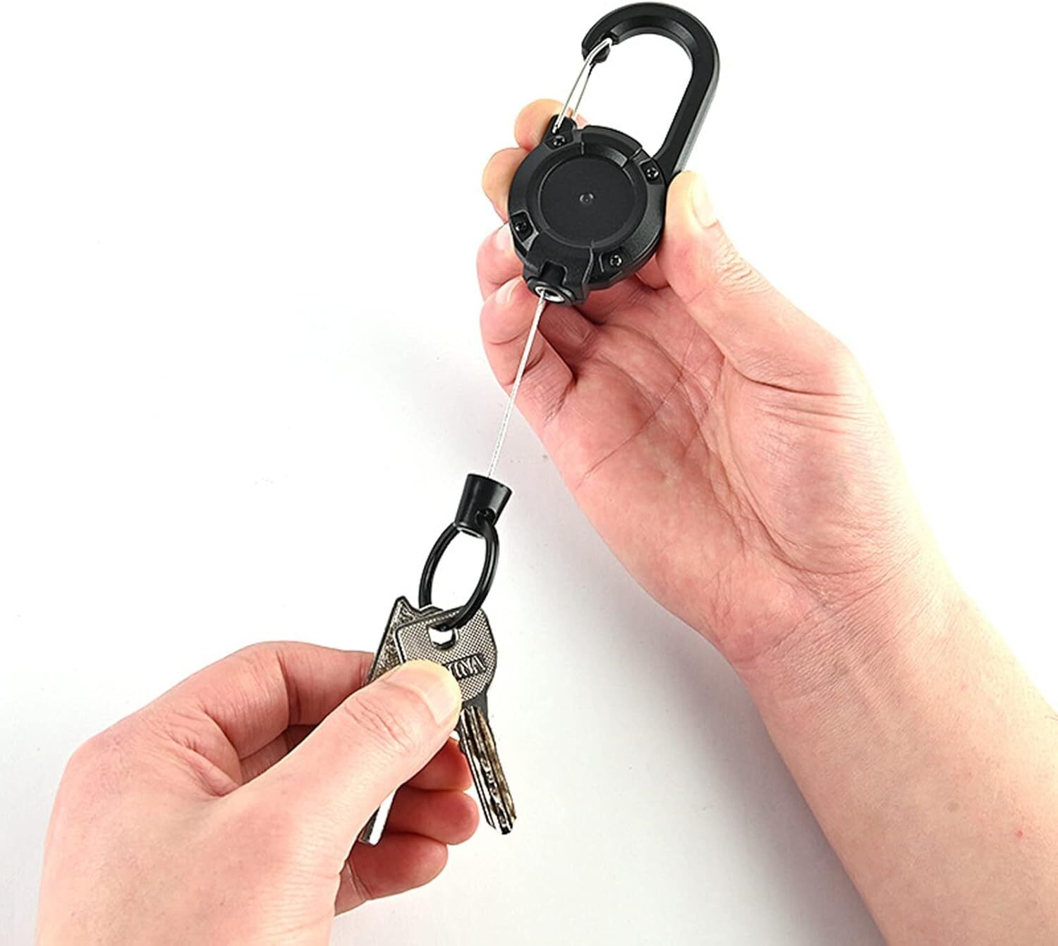 2Pcs Heavy Duty Keychain Retractable Carabiner Car Key Chain with Badge Holder