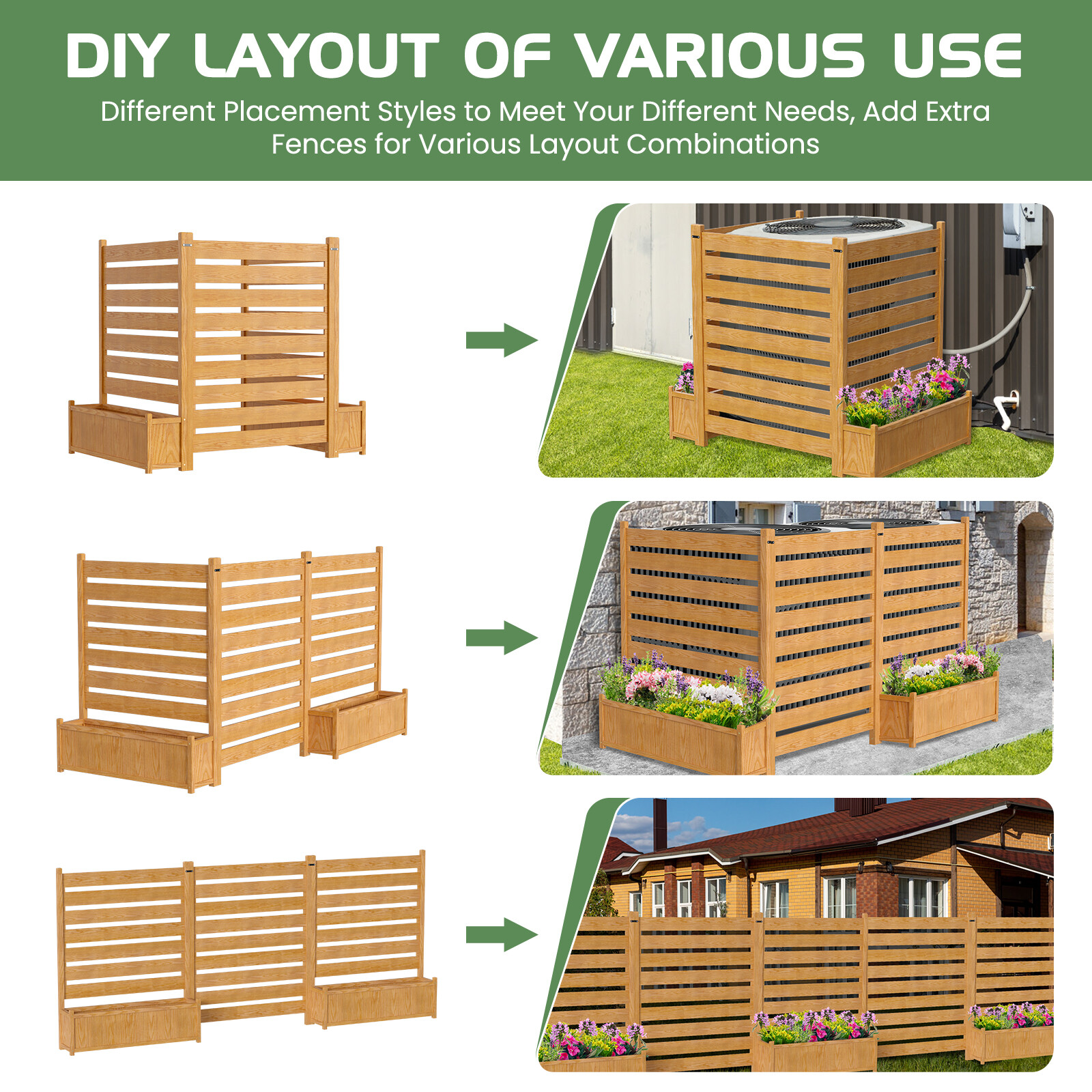 NAIZEA 3 Panels 36"Wx45"H Air Conditioner Fence Privacy Screen with Planter Box