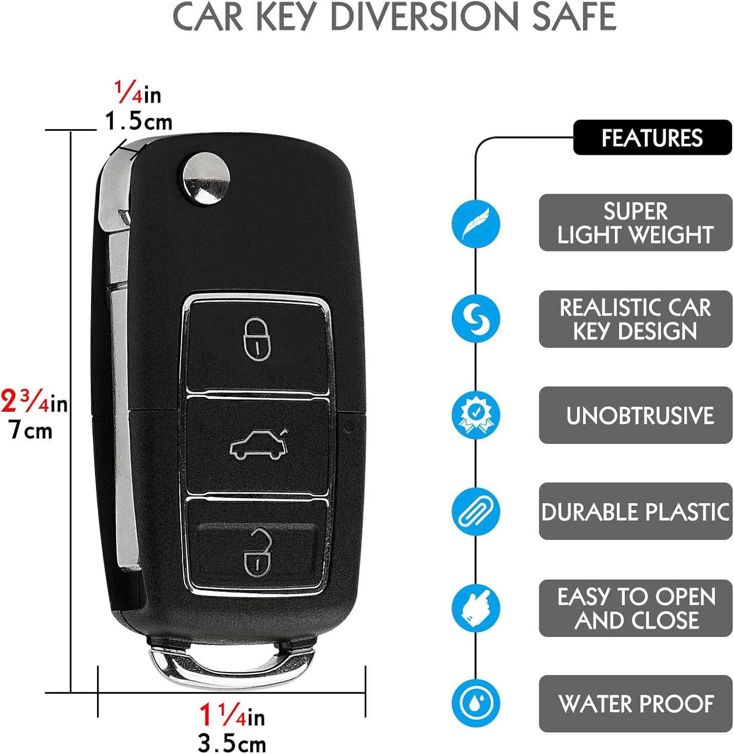 2 Pack Remote Fake Car Key Secret Safe, Portable Secret Hidden Pill Container,