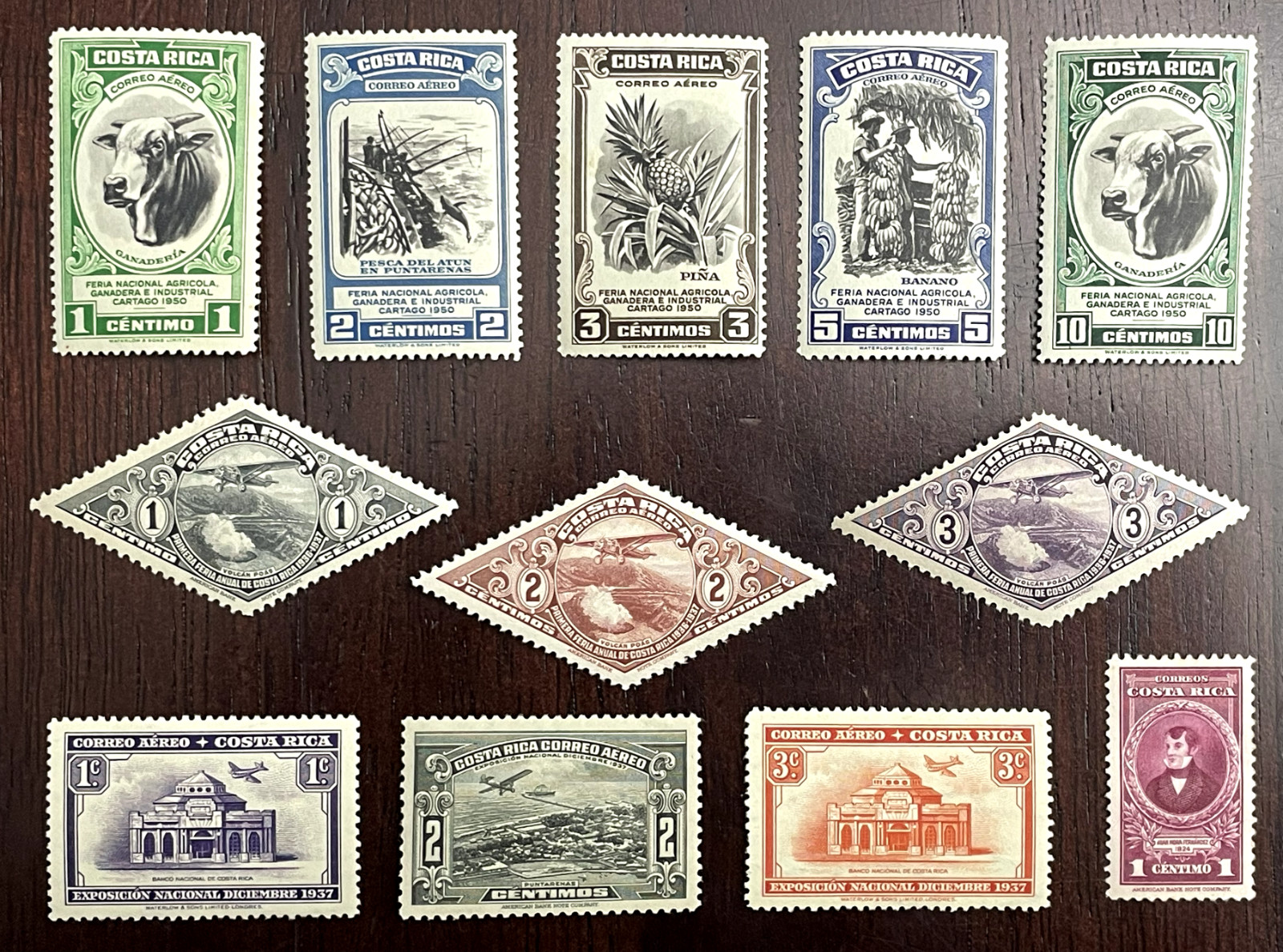 Costa Rica stamp lot of 12 stamps. Mint OG LH