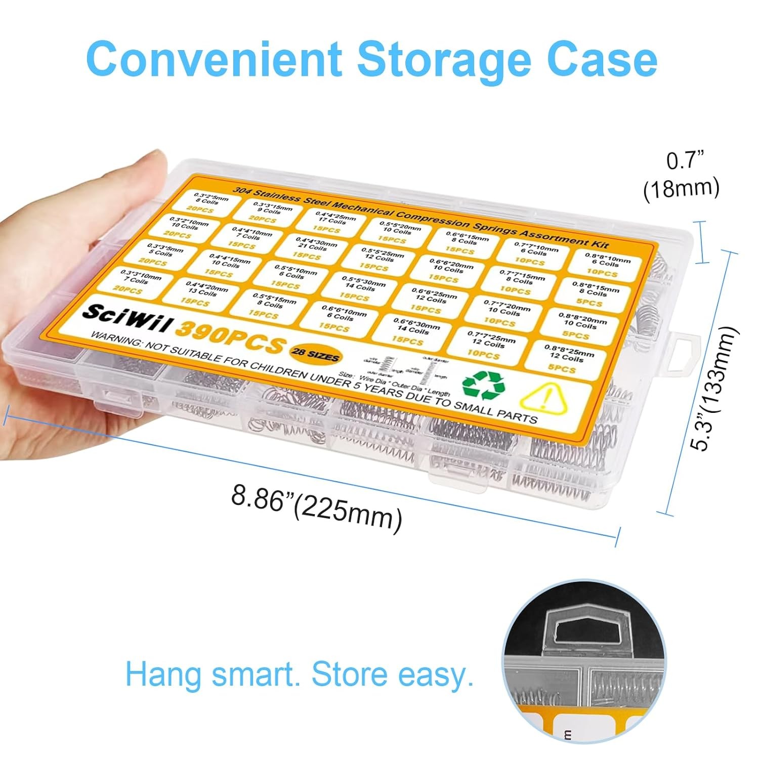 390-Piece Compression Spring Assortment Kit, 28 Sizes Small Springs Set, Stai...